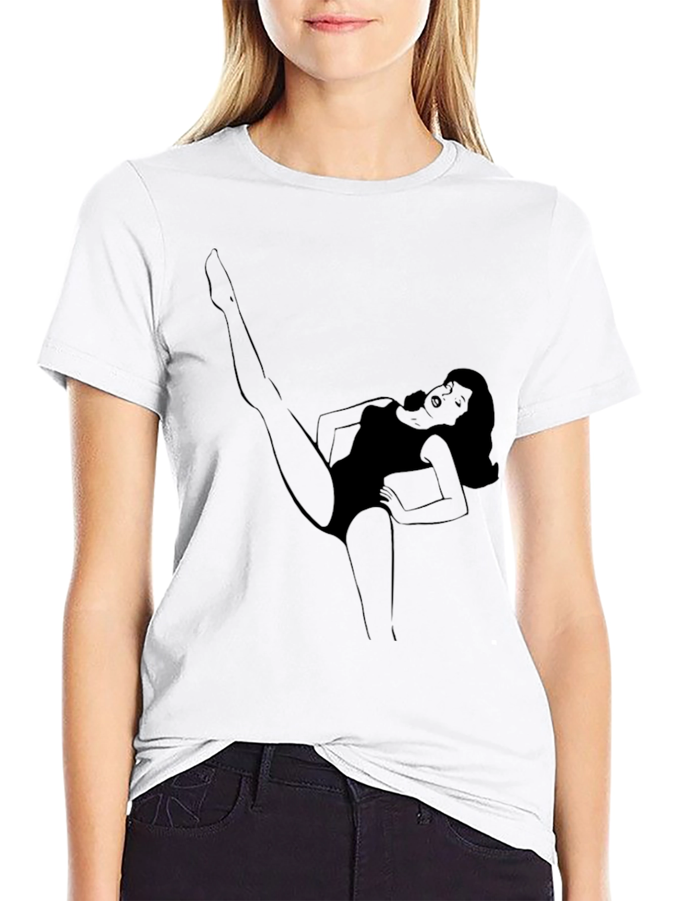 Black Graphic Tee with Woman Design