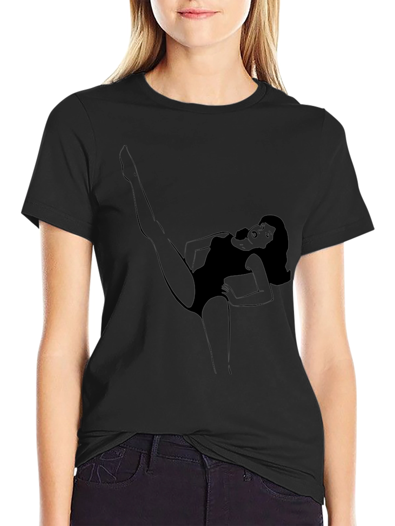 Black Graphic Tee with Woman Design