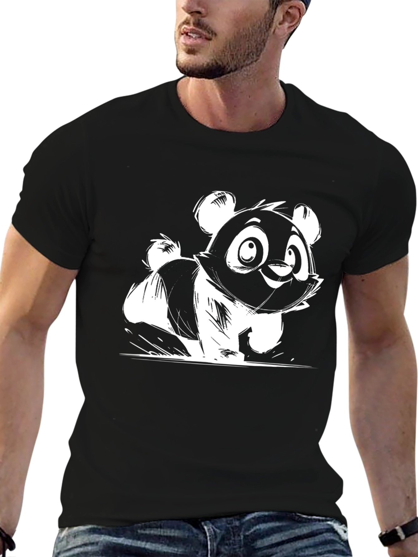Cute Panda Graphic Tee - Black Cotton Blend