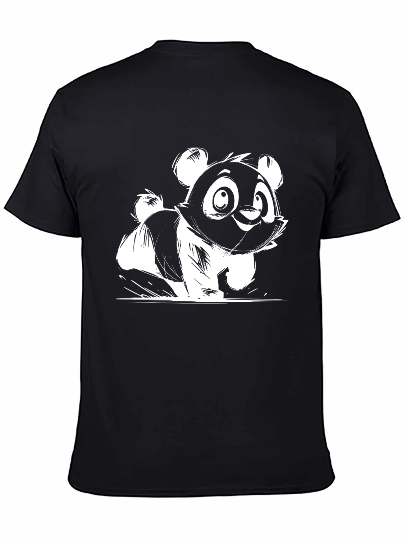 Cute Panda Graphic Tee - Black Cotton Blend