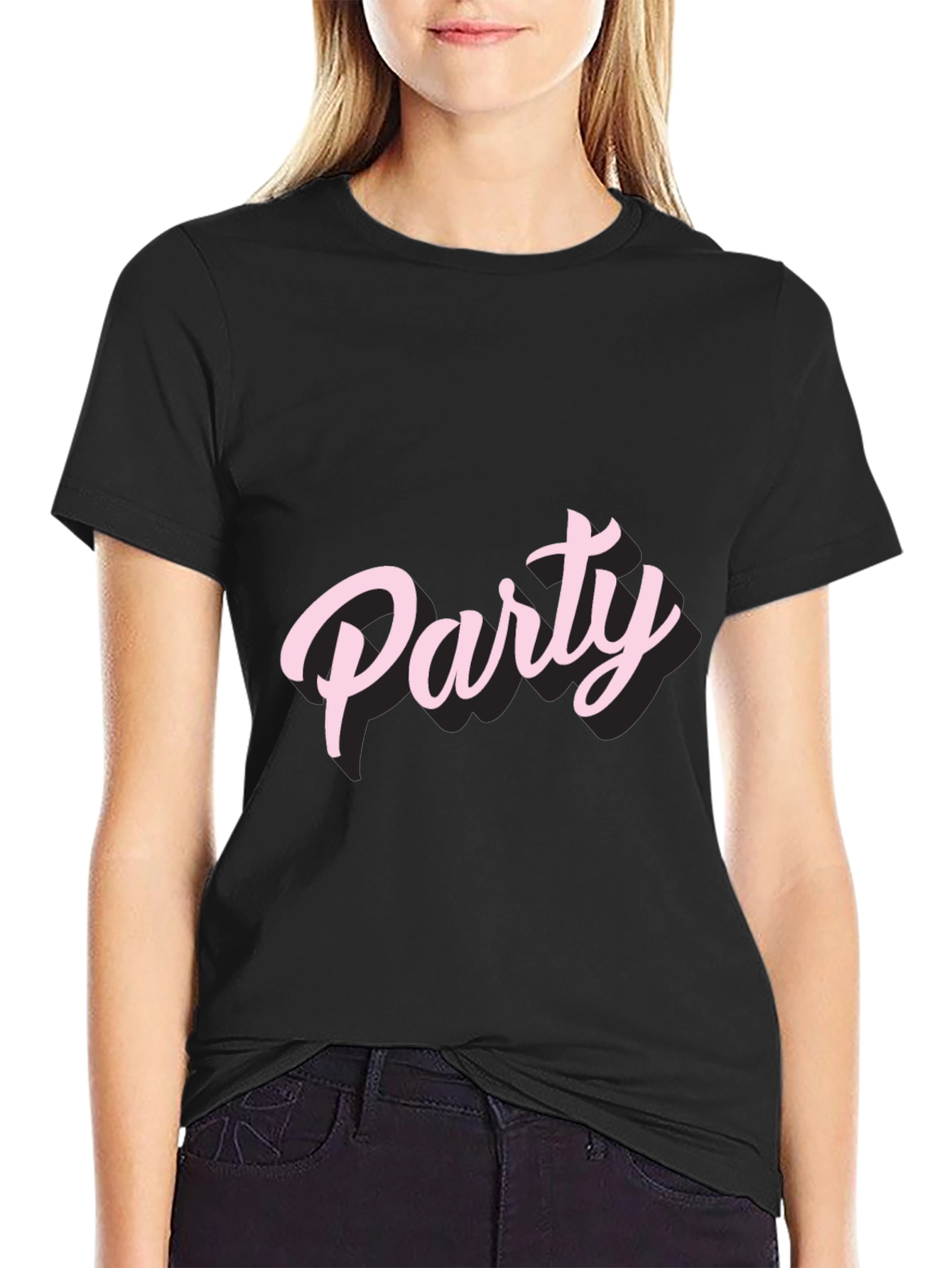 Party Pink Text Graphic Tee Shirt