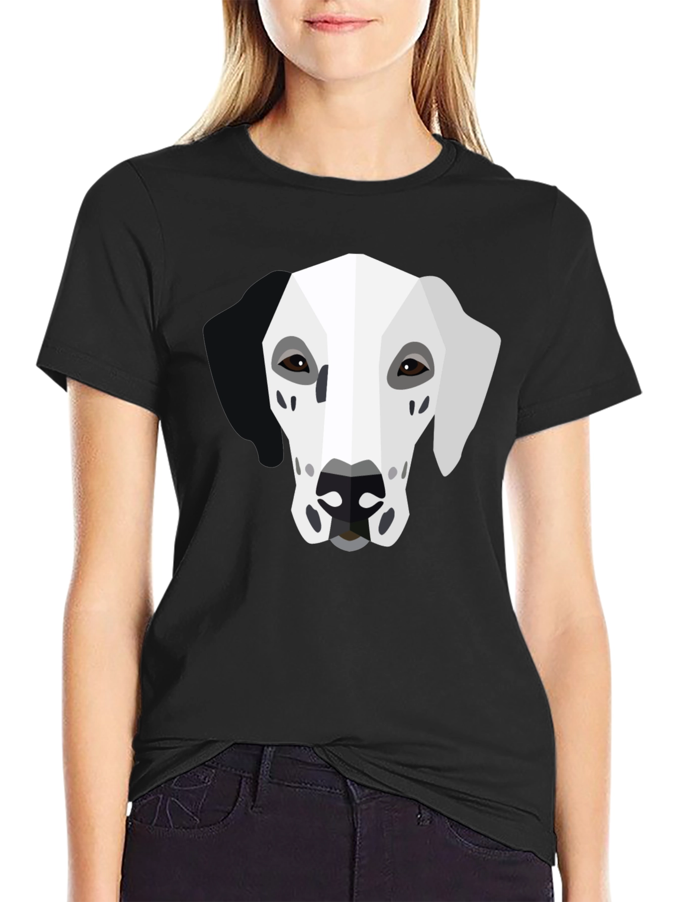 Geometric Dalmatian Graphic Tee - Unisex Black T-Shirt