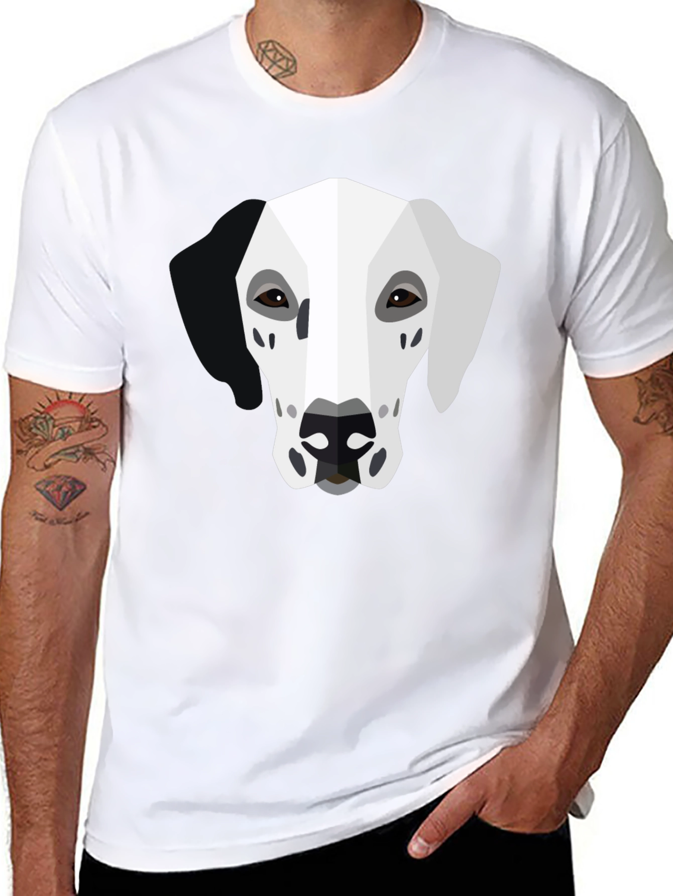 Geometric Dalmatian Graphic Tee - Unisex Black T-Shirt
