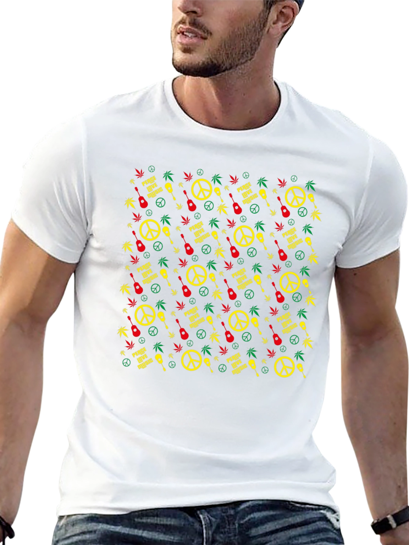 Rasta Peace Love Music Graphic T-Shirt
