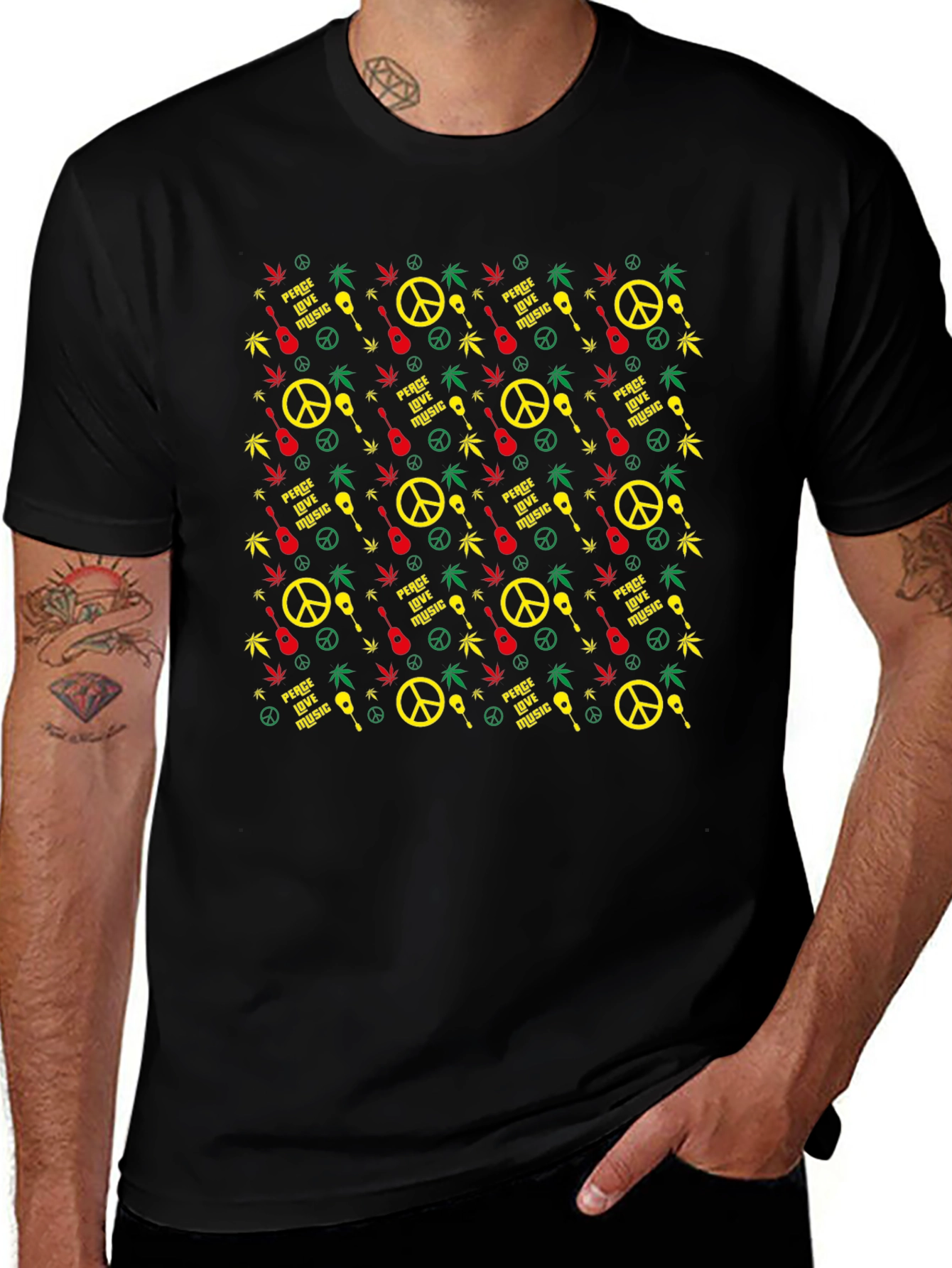 Rasta Peace Love Music Graphic T-Shirt