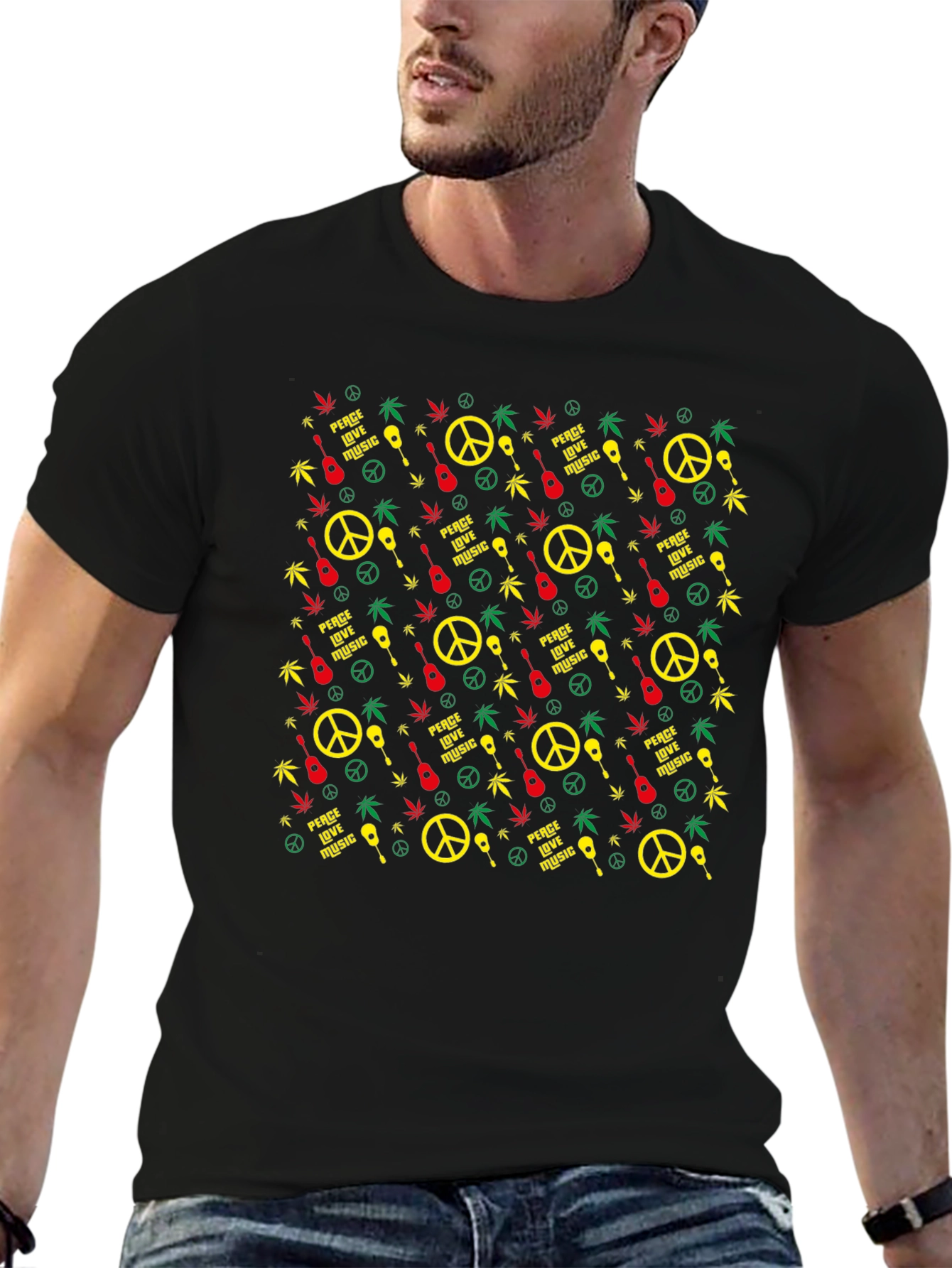 Rasta Peace Love Music Graphic T-Shirt