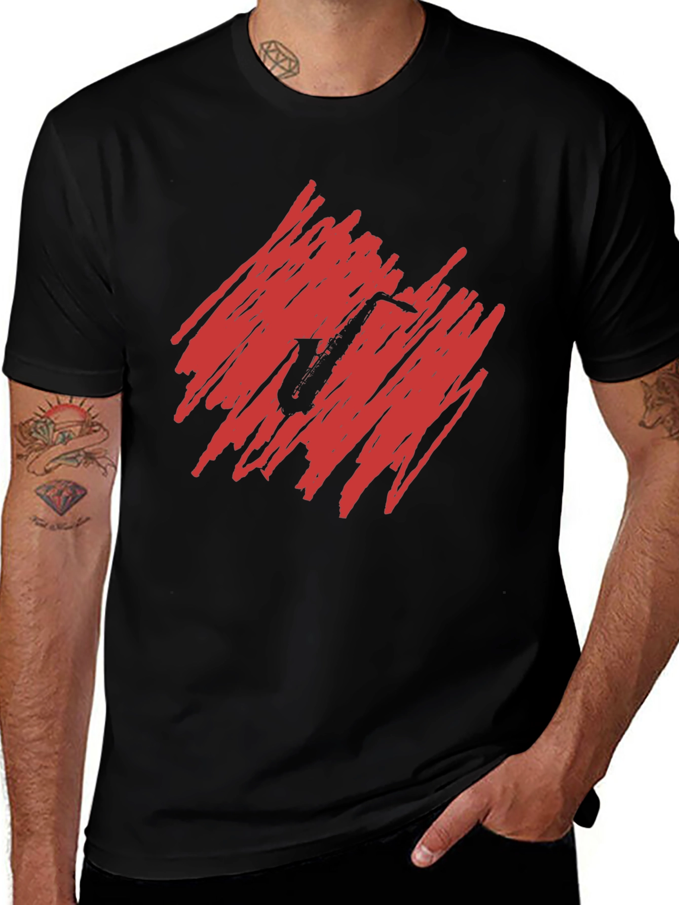 Saxophone Scribble Graphic Tee - Unique Music Lover Shirt