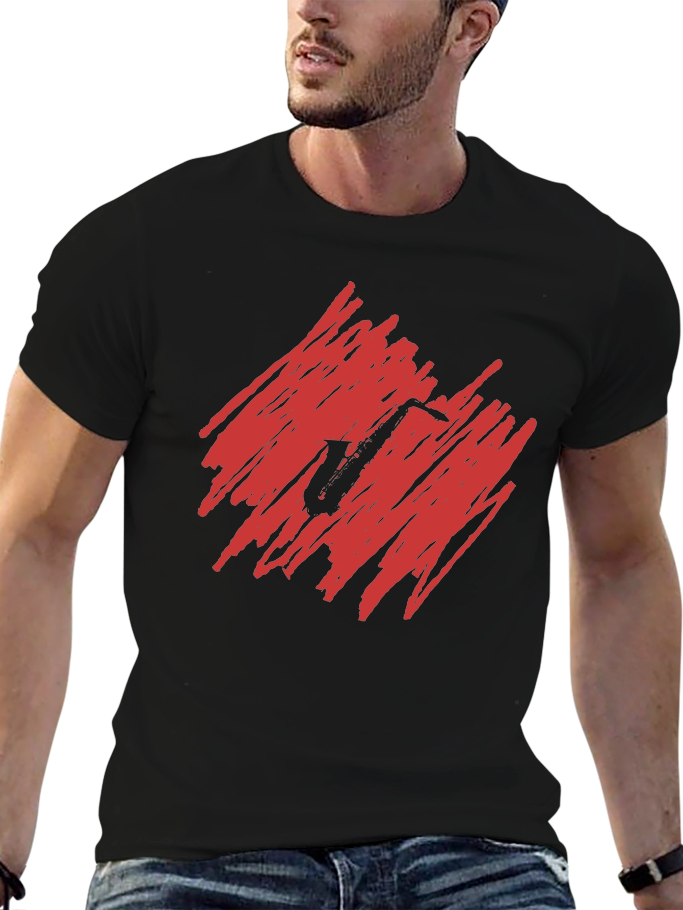 Saxophone Scribble Graphic Tee - Unique Music Lover Shirt