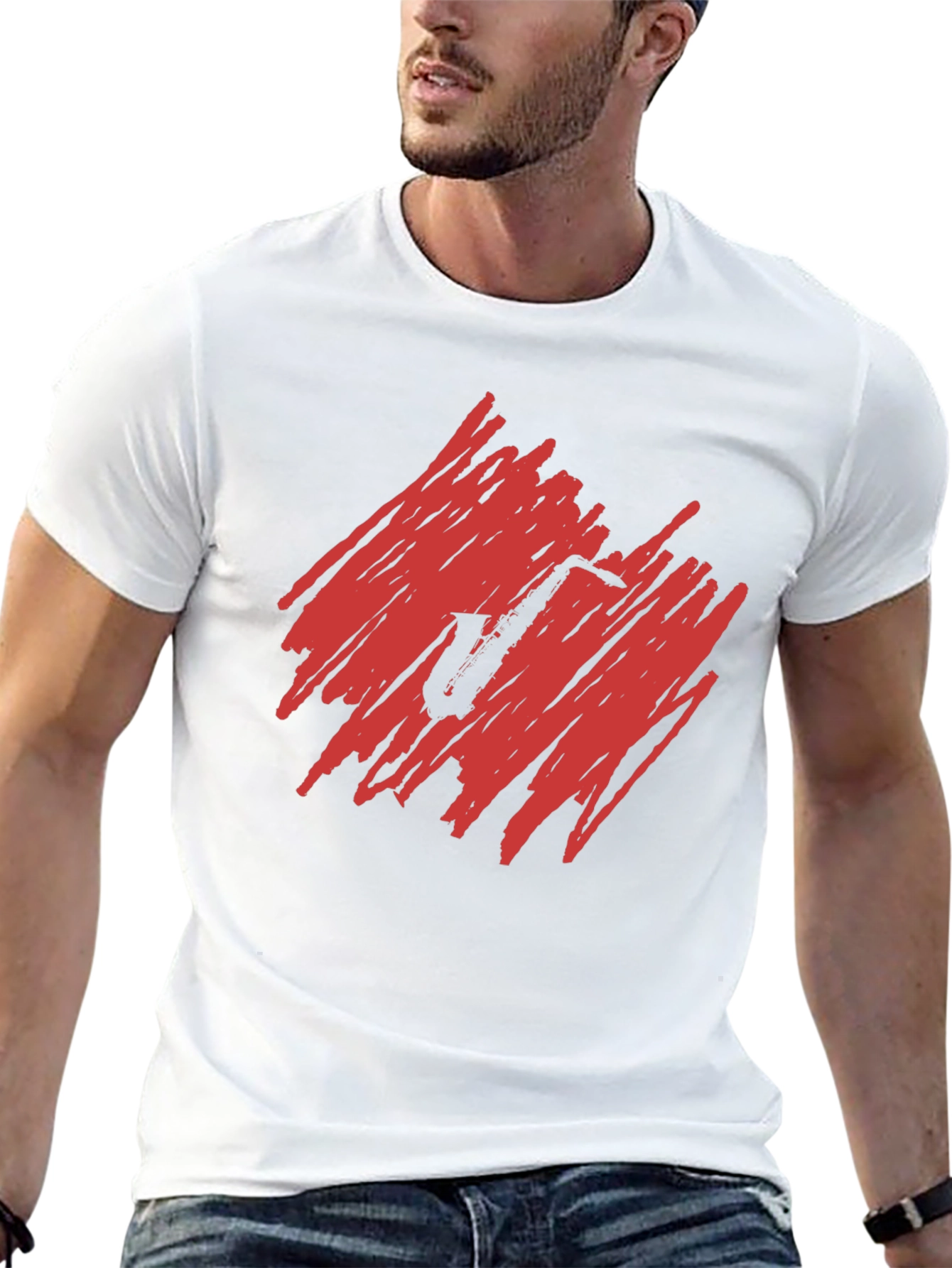 Saxophone Scribble Graphic Tee - Unique Music Lover Shirt