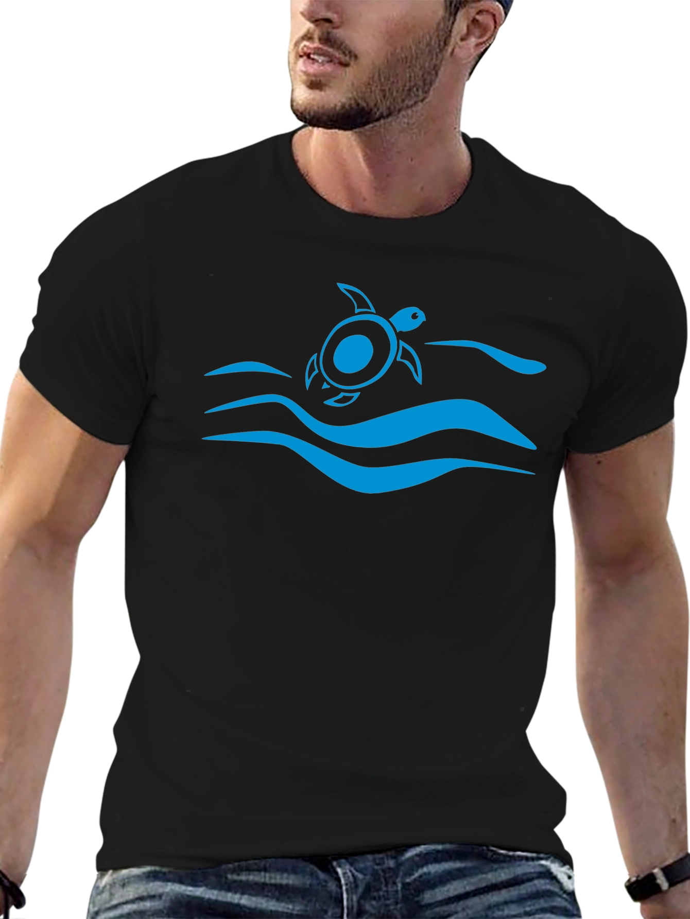 Turtle Waves Graphic Tee - Black Cotton T-Shirt