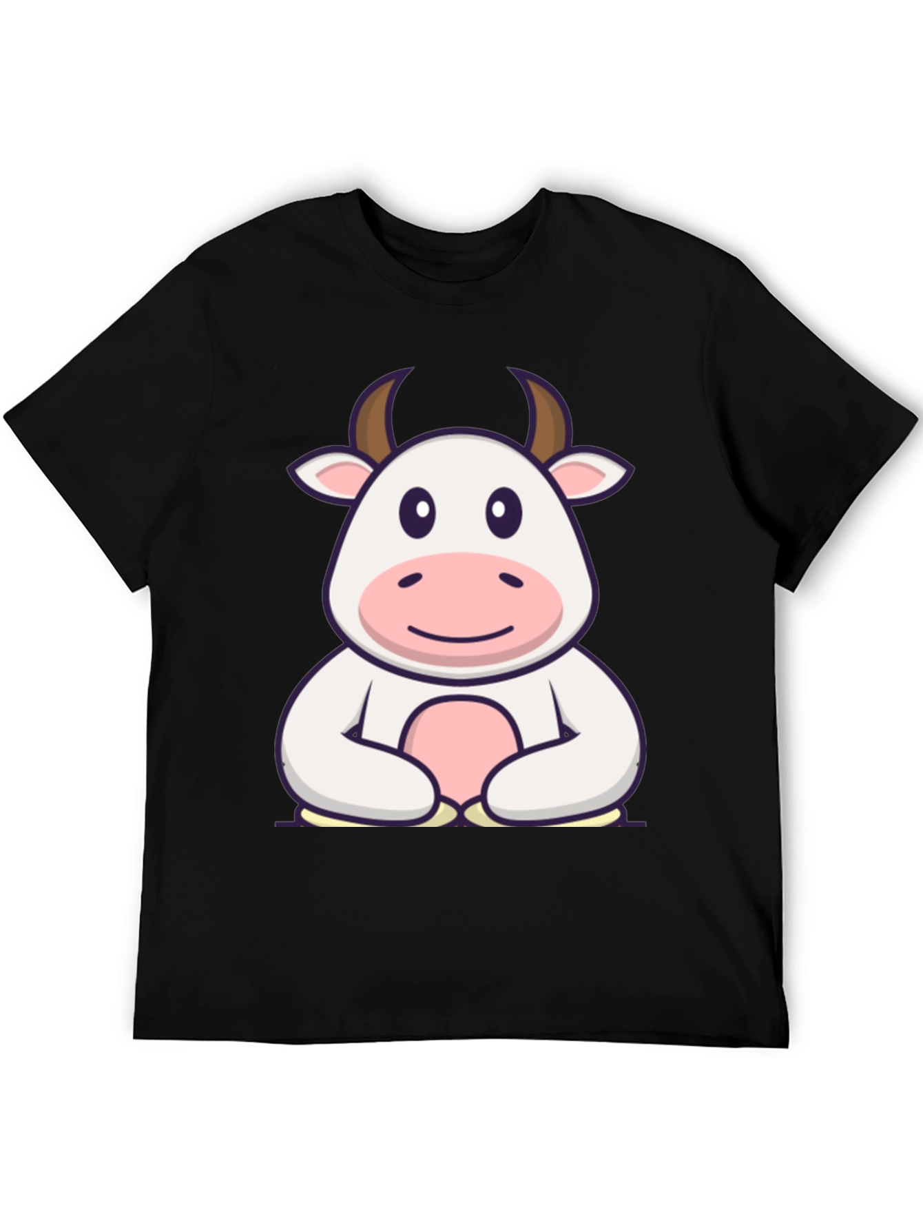 Cute Cartoon Cow Graphic Black T-Shirt