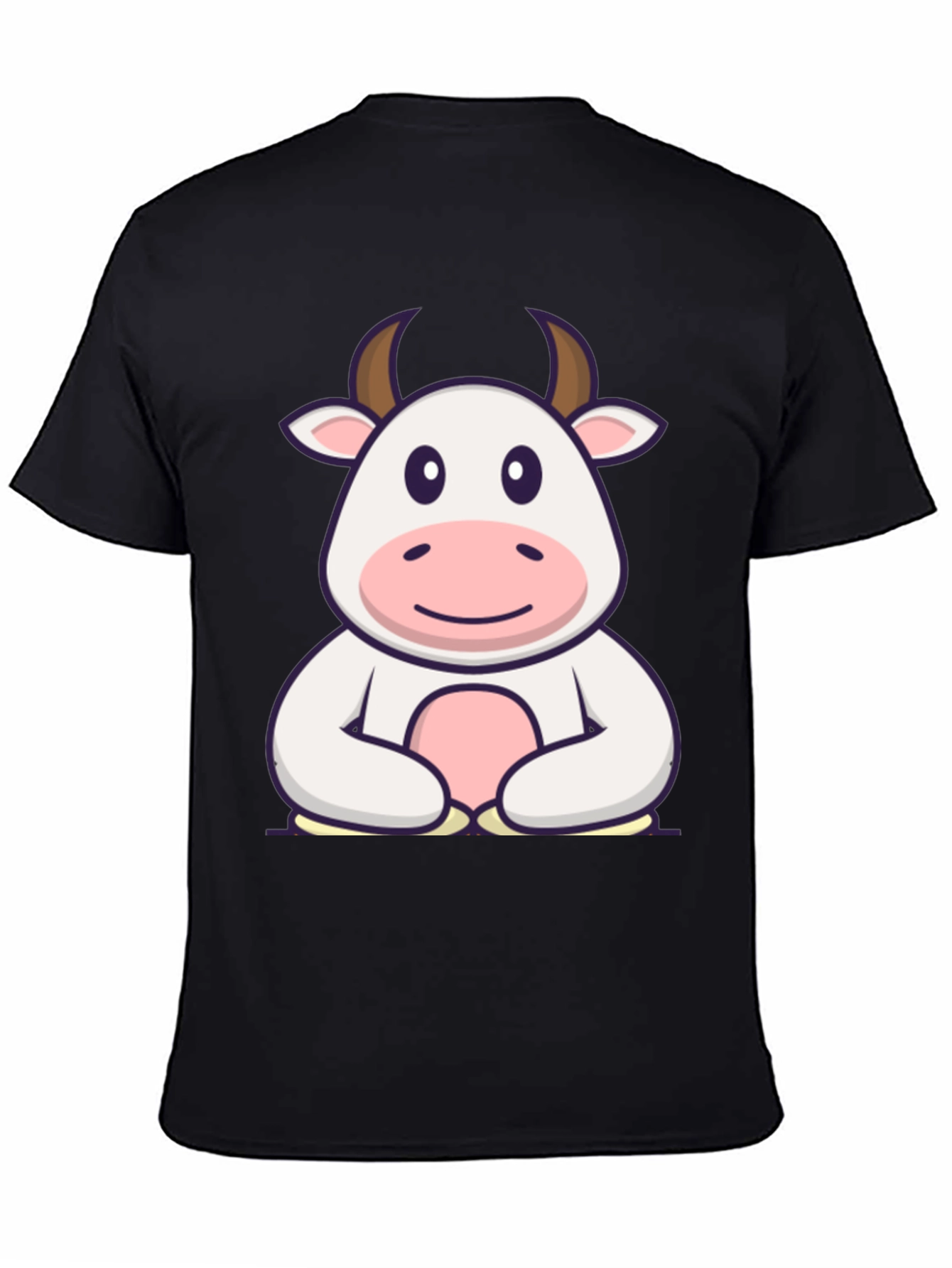 Cute Cartoon Cow Graphic Black T-Shirt