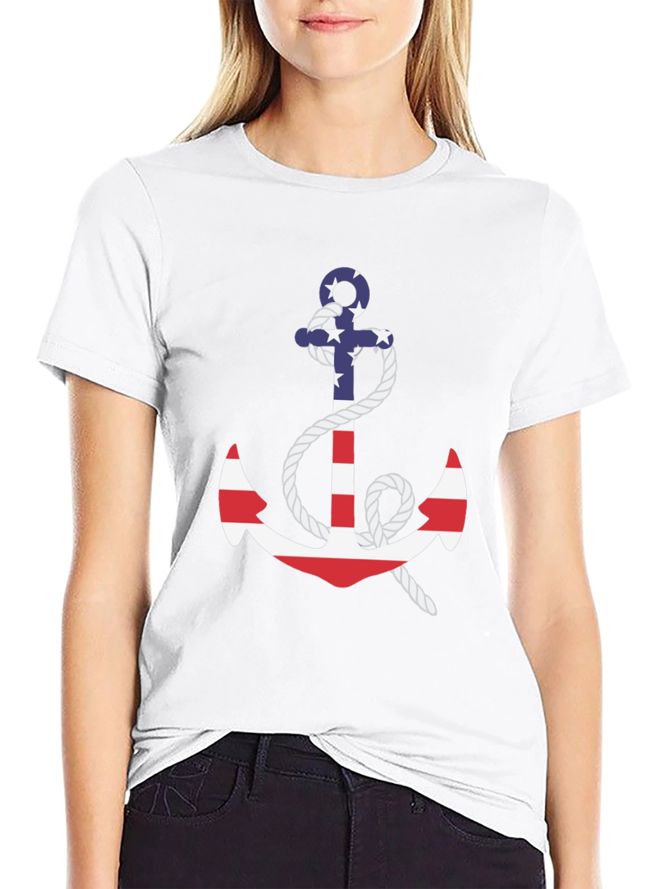 Nautical USA Flag Anchor Graphic Tee - Black
