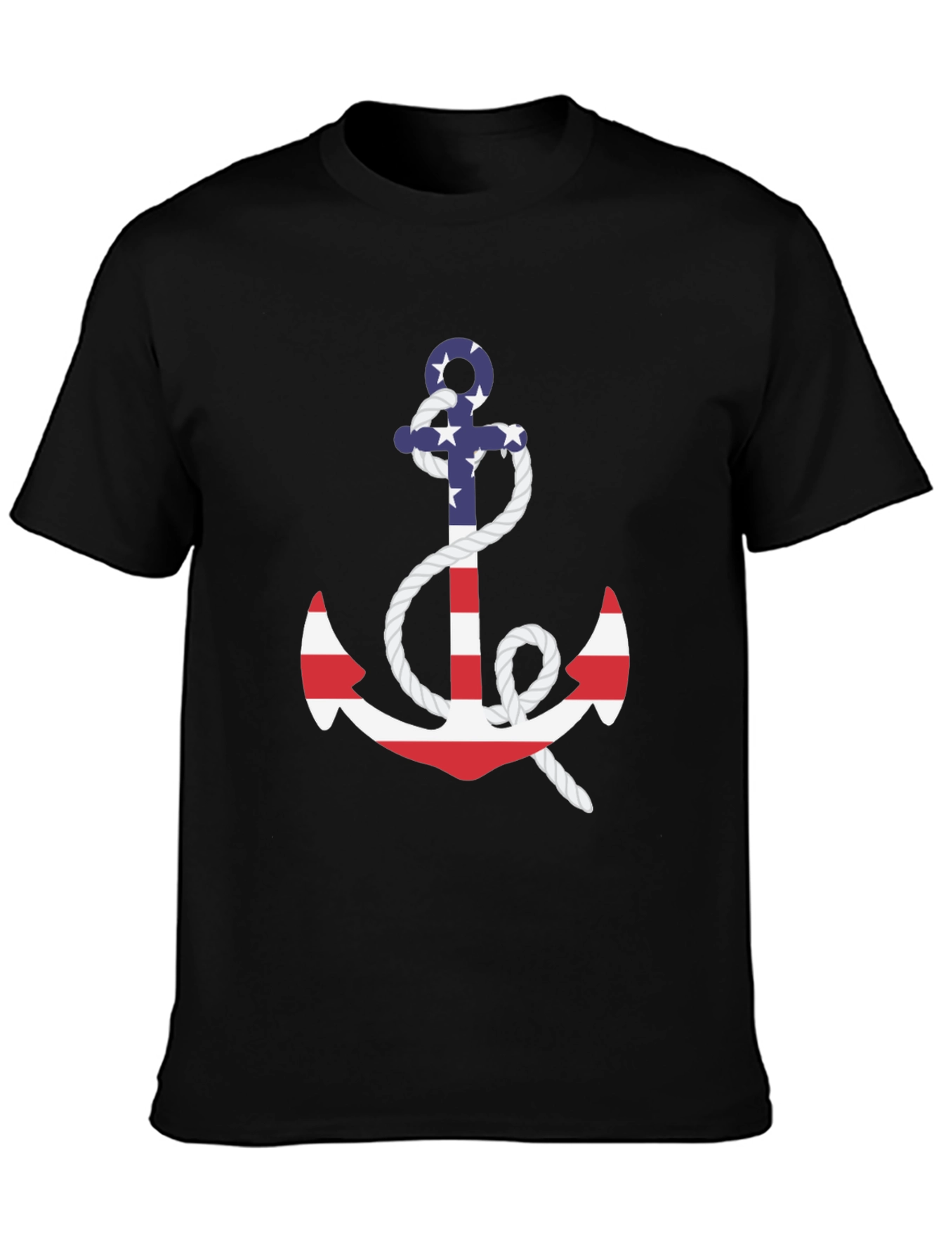 Nautical USA Flag Anchor Graphic Tee - Black