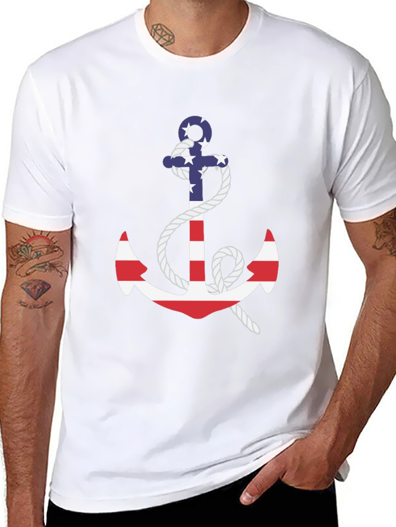 Nautical USA Flag Anchor Graphic Tee - Black
