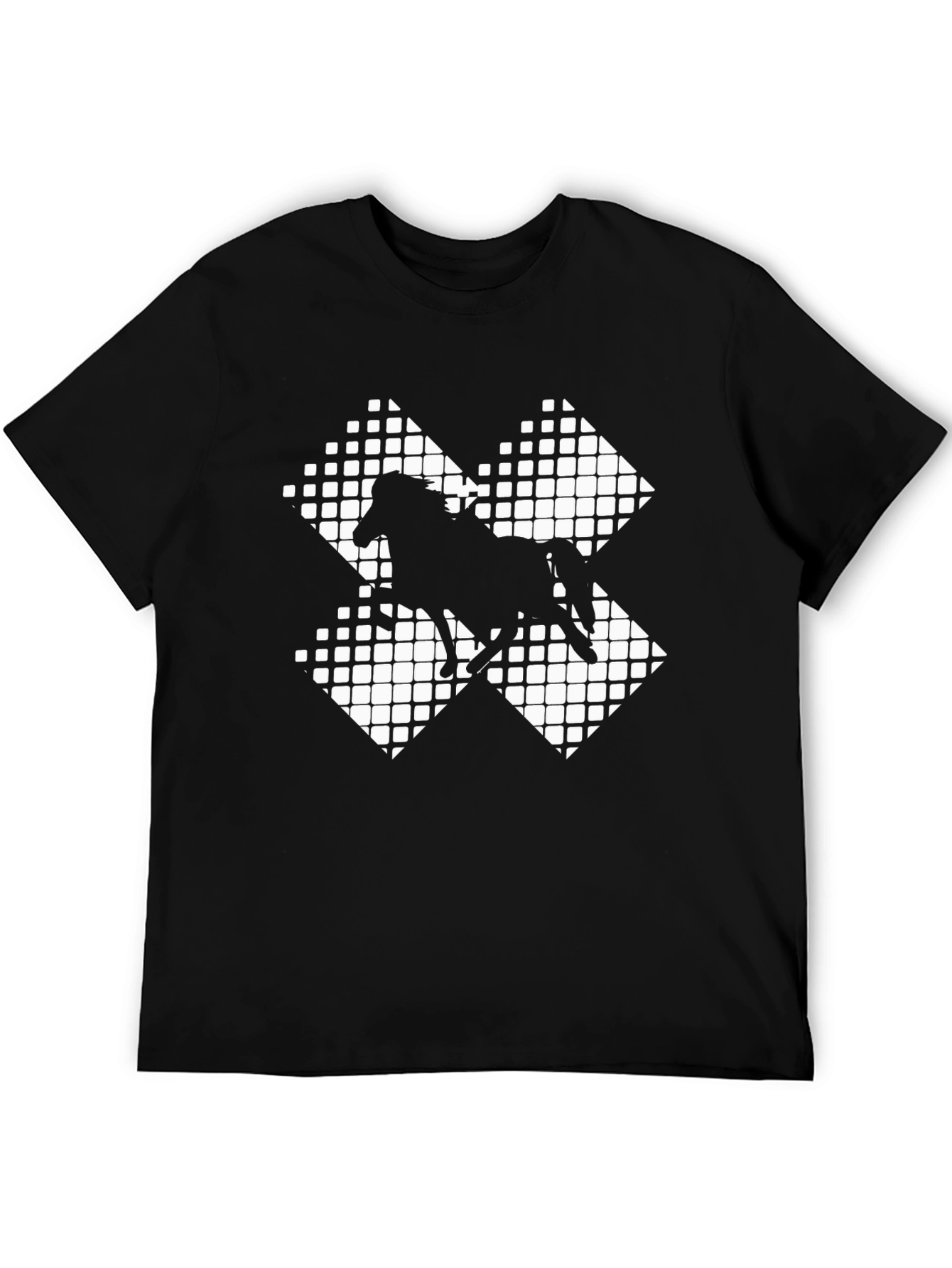 Black Horse Silhouette Grid Pattern Tee