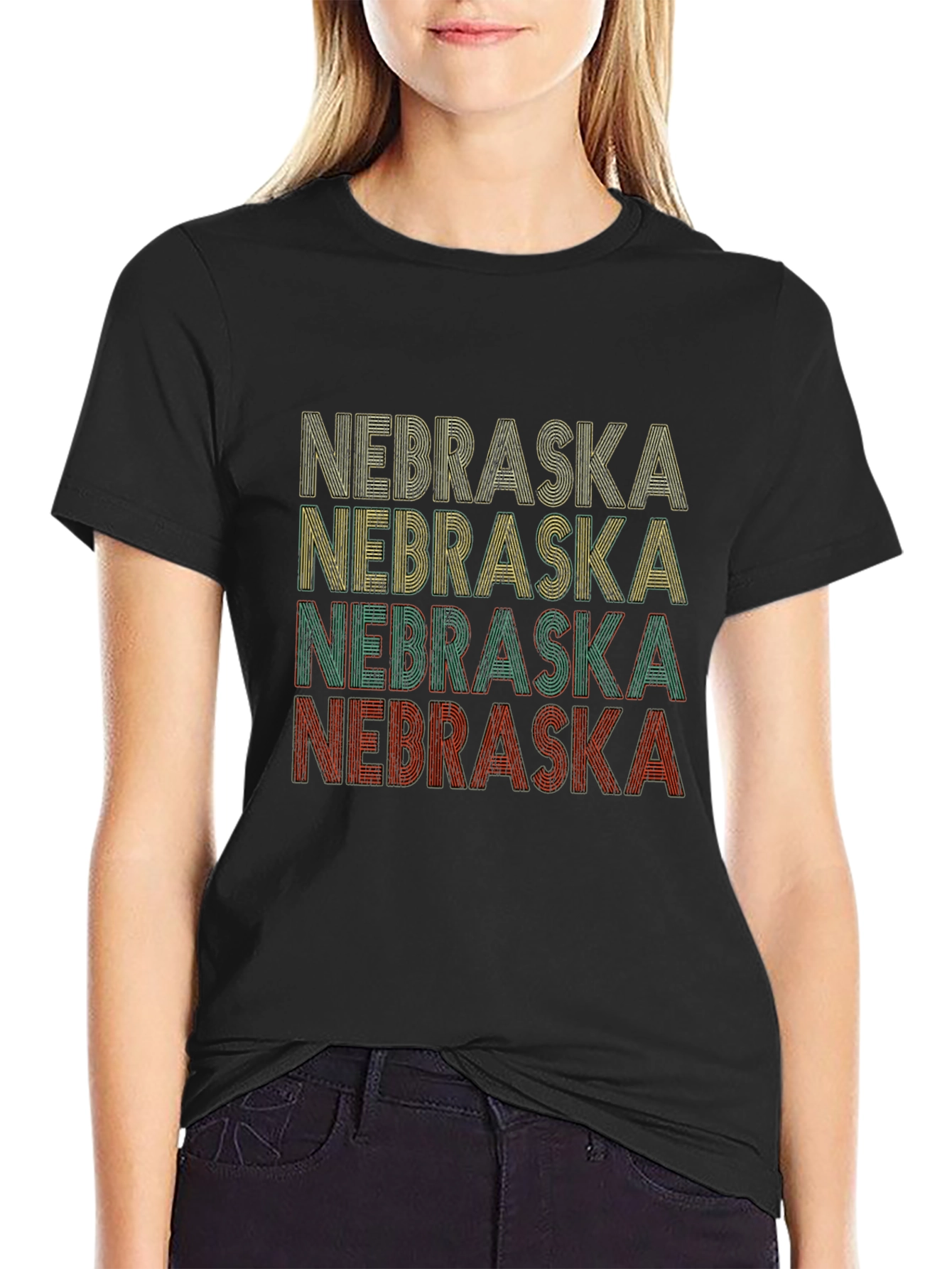 Retro Nebraska Graphic Tee - Black Cotton T-Shirt