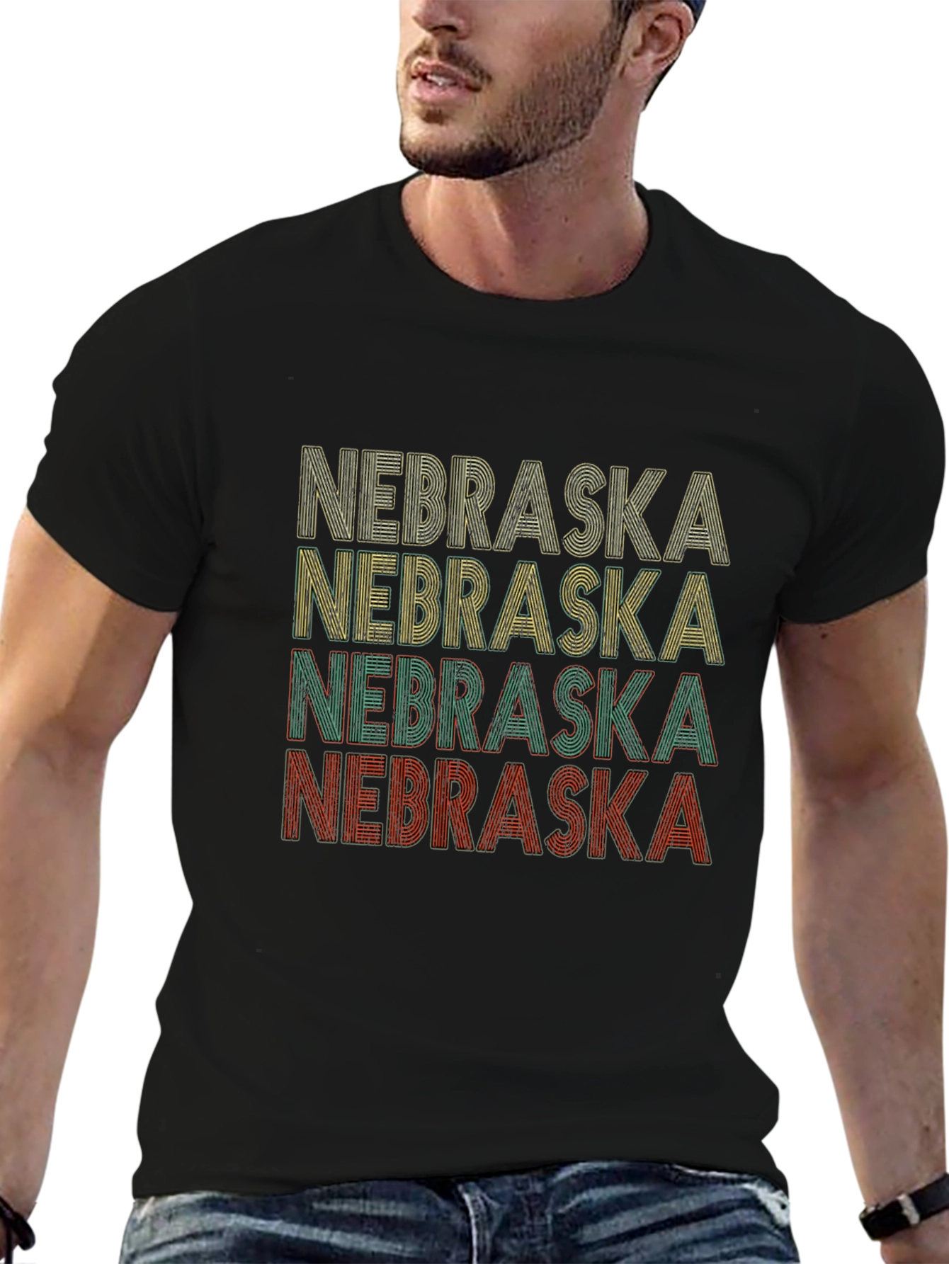 Retro Nebraska Graphic Tee - Black Cotton T-Shirt