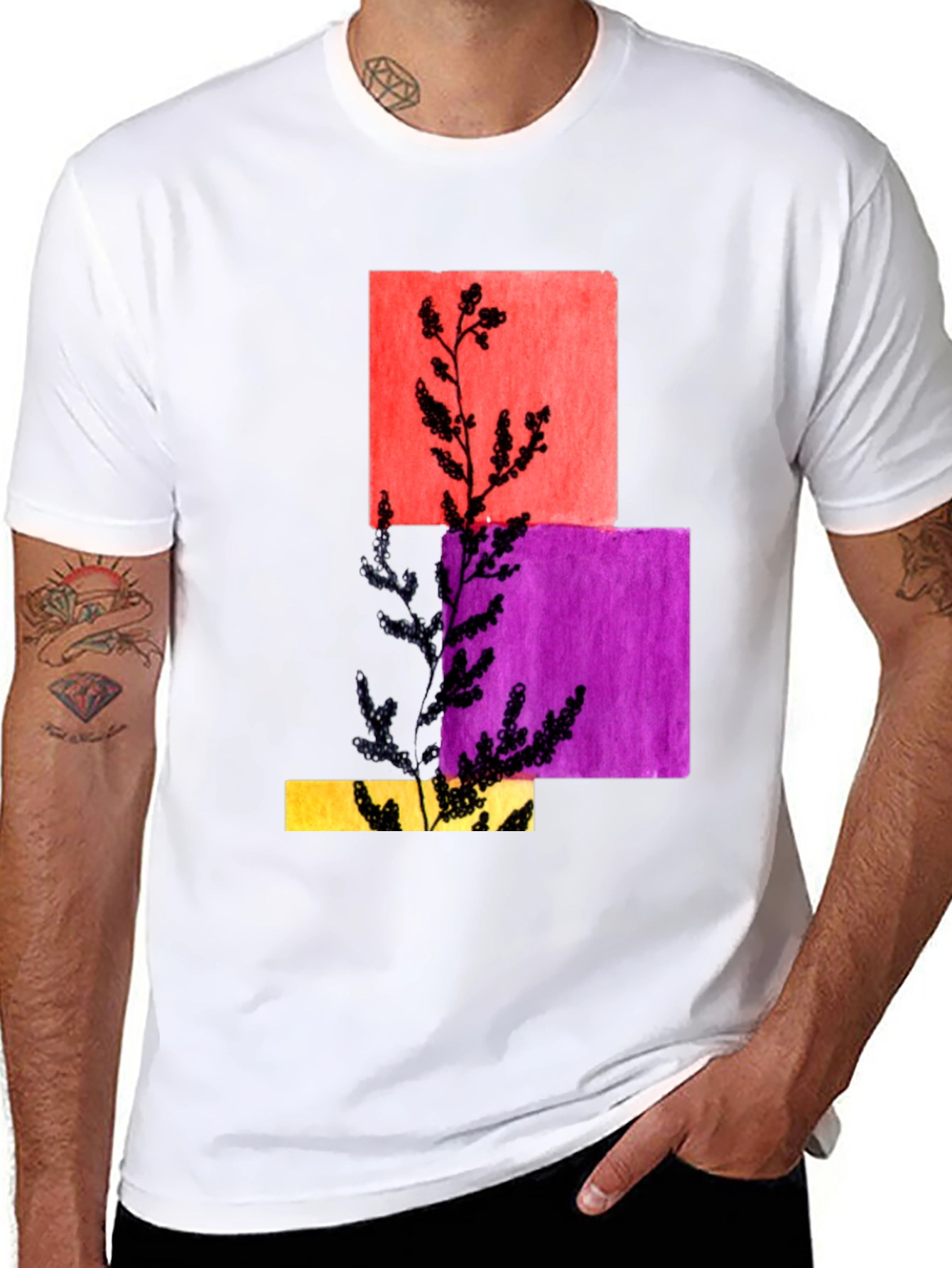 Abstract Botanical Graphic Black T-Shirt
