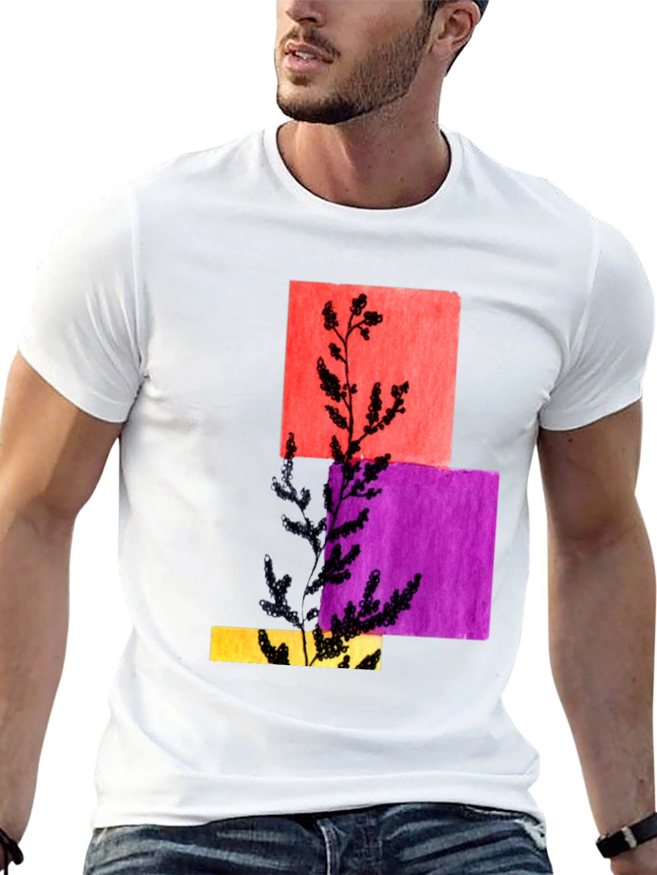 Abstract Botanical Graphic Black T-Shirt