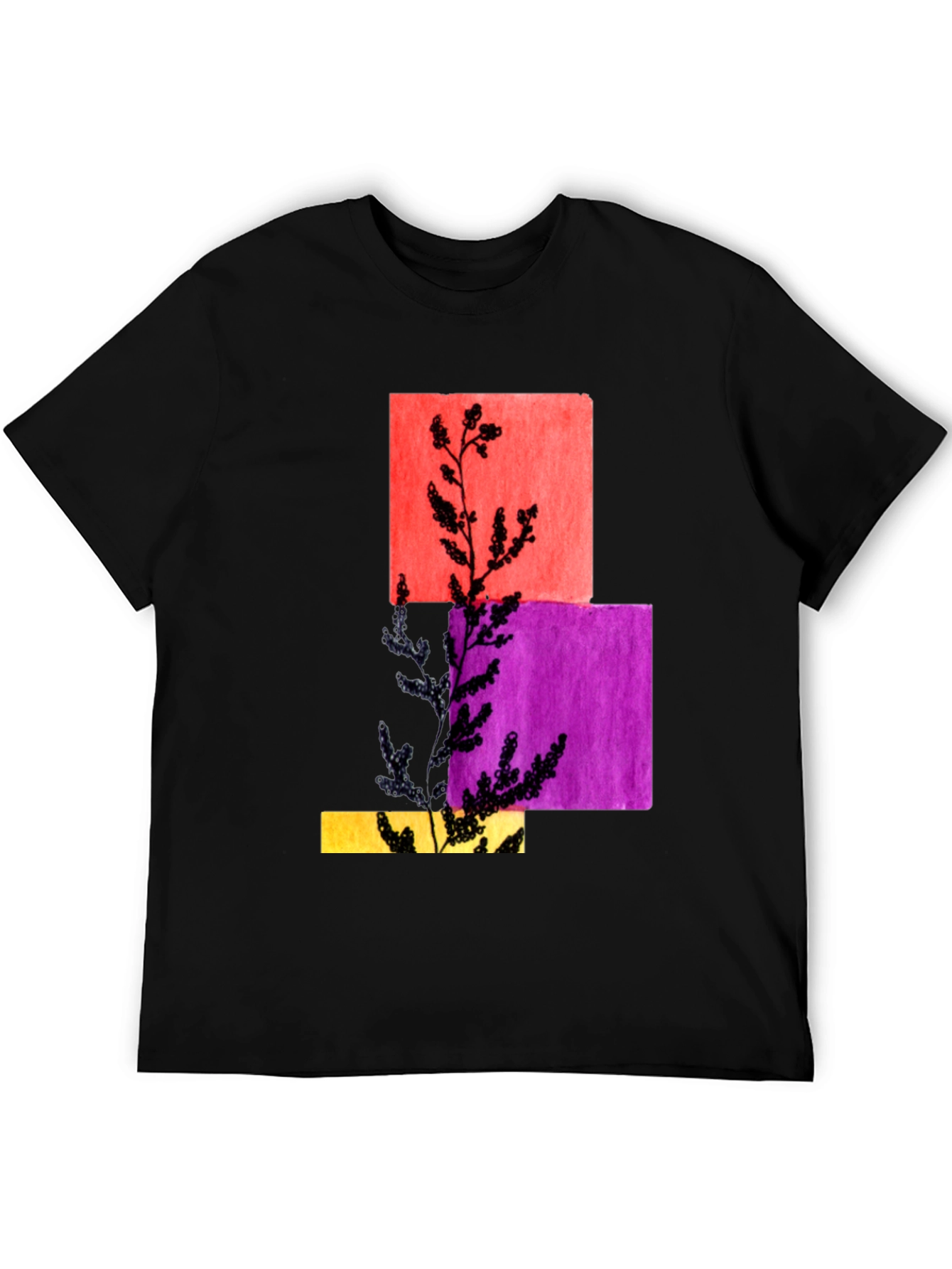 Abstract Botanical Graphic Black T-Shirt