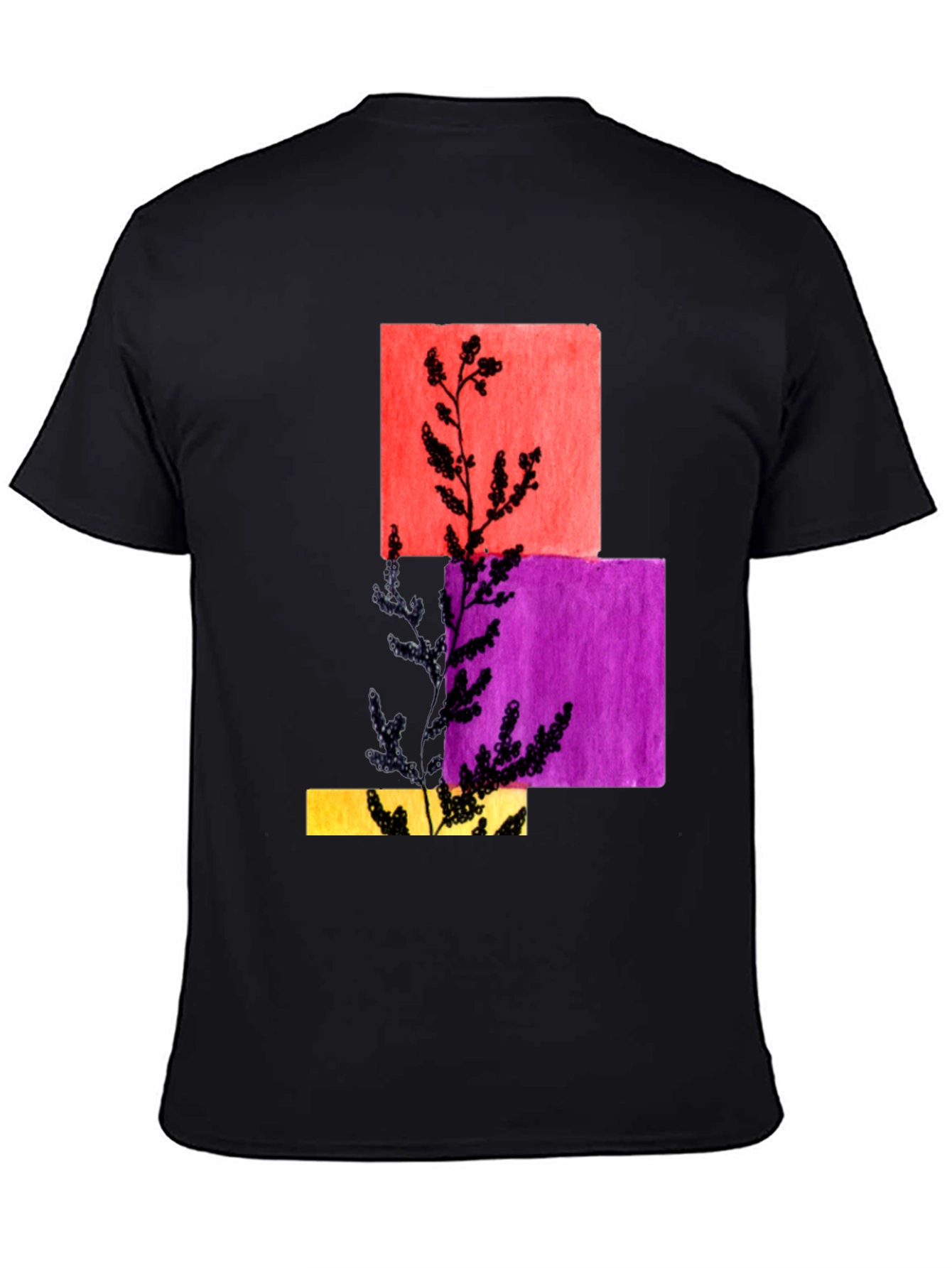 Abstract Botanical Graphic Black T-Shirt