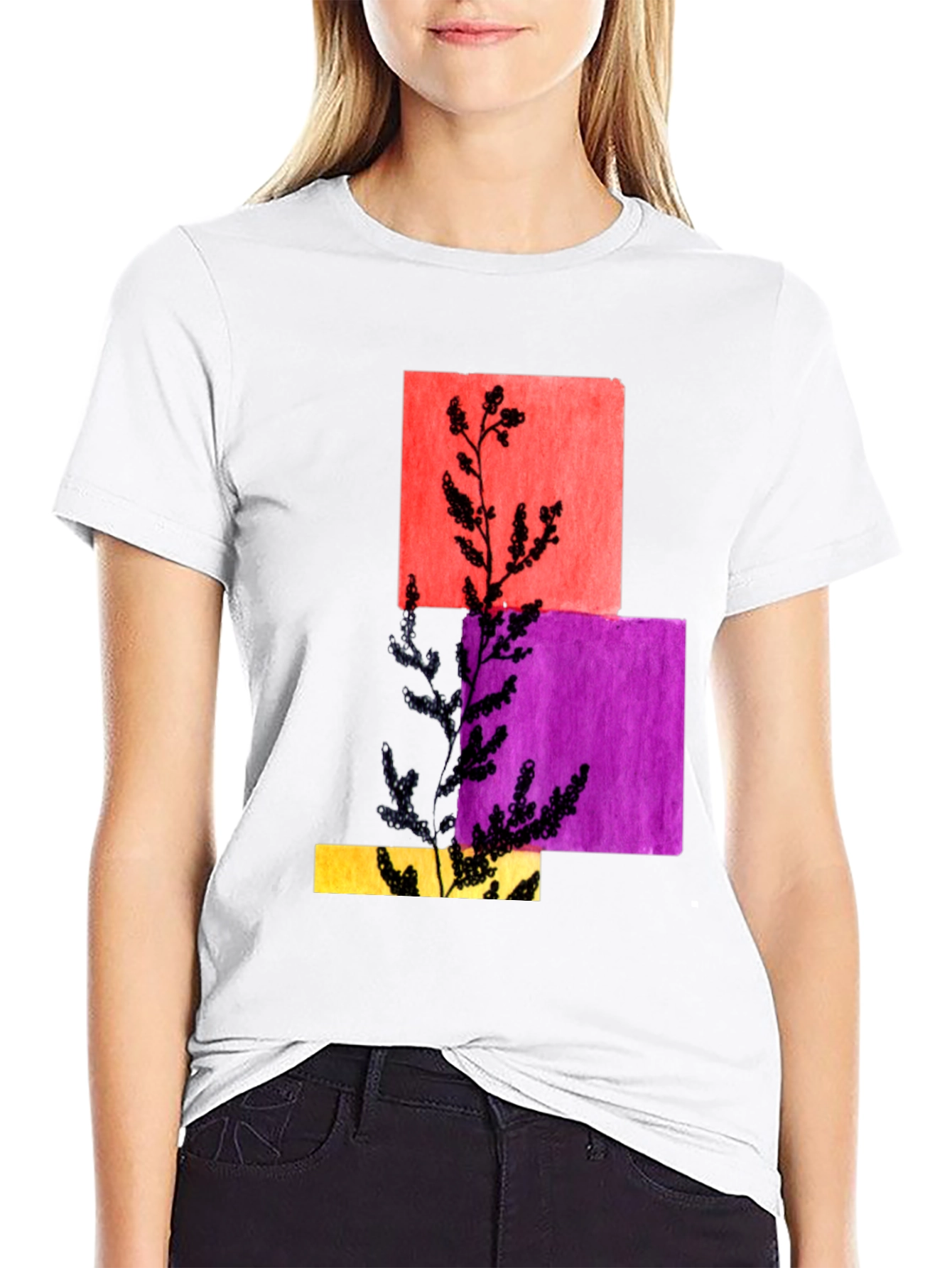 Abstract Botanical Graphic Black T-Shirt