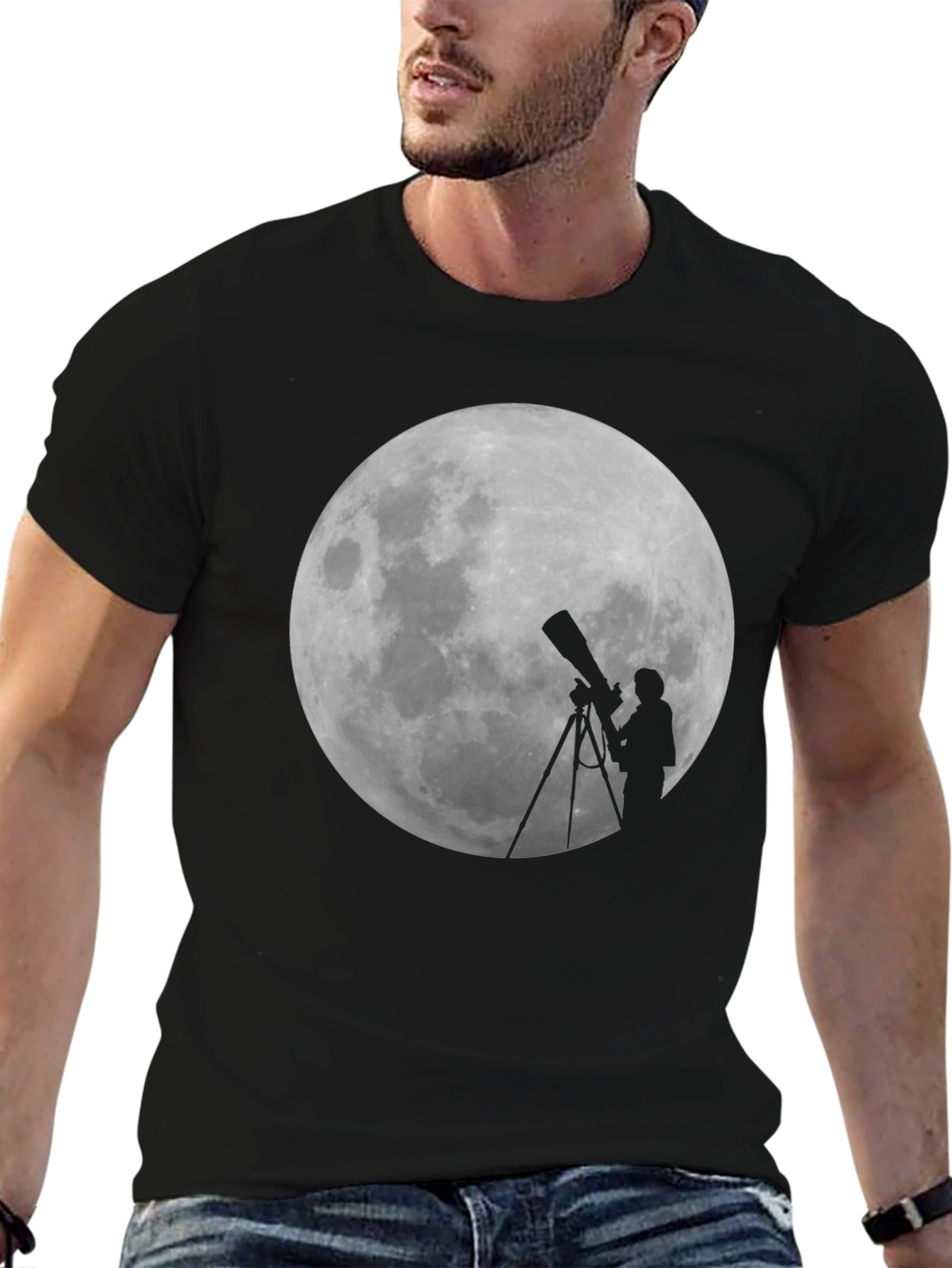 Moon Gazing Telescope Graphic T-Shirt