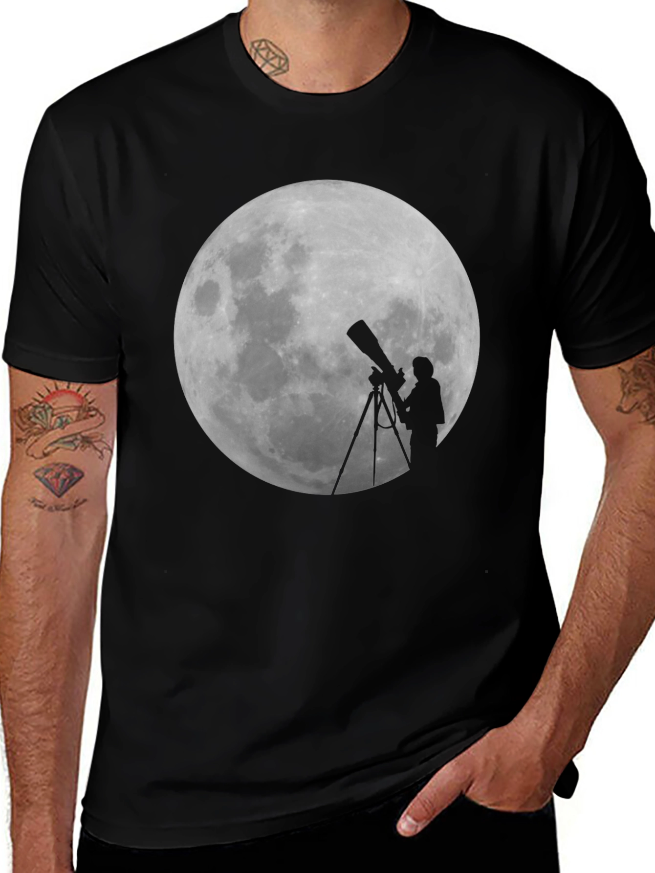 Moon Gazing Telescope Graphic T-Shirt