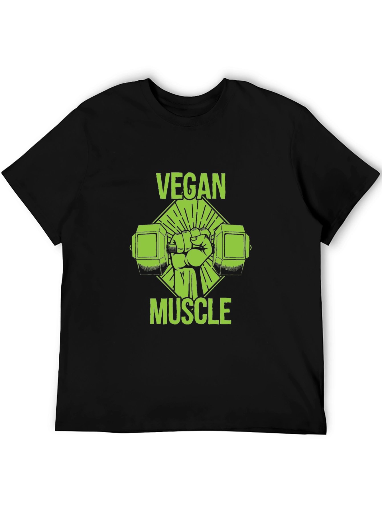 Vegan Muscle Black T-Shirt - Green Graphic Print