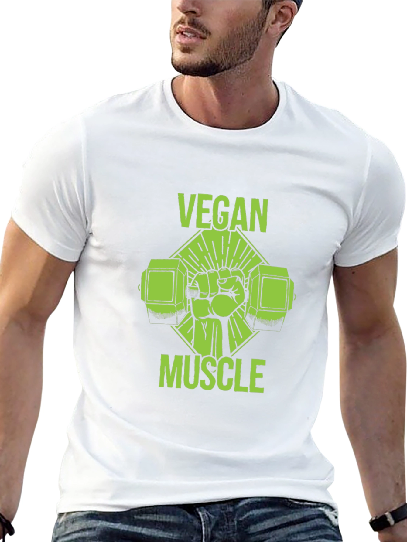 Vegan Muscle Black T-Shirt - Green Graphic Print