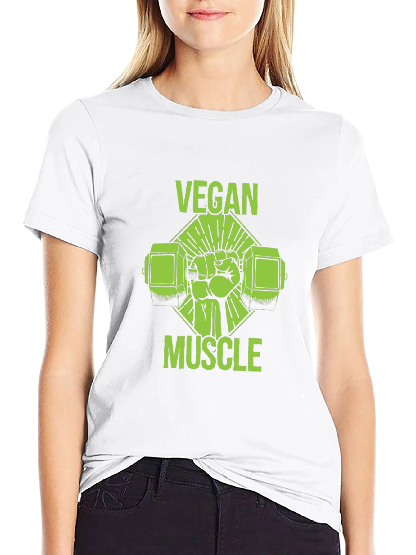 Vegan Muscle Black T-Shirt - Green Graphic Print