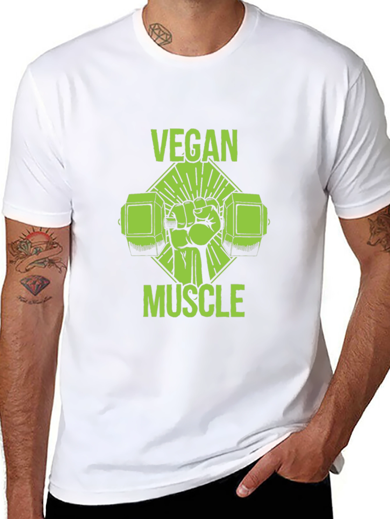 Vegan Muscle Black T-Shirt - Green Graphic Print