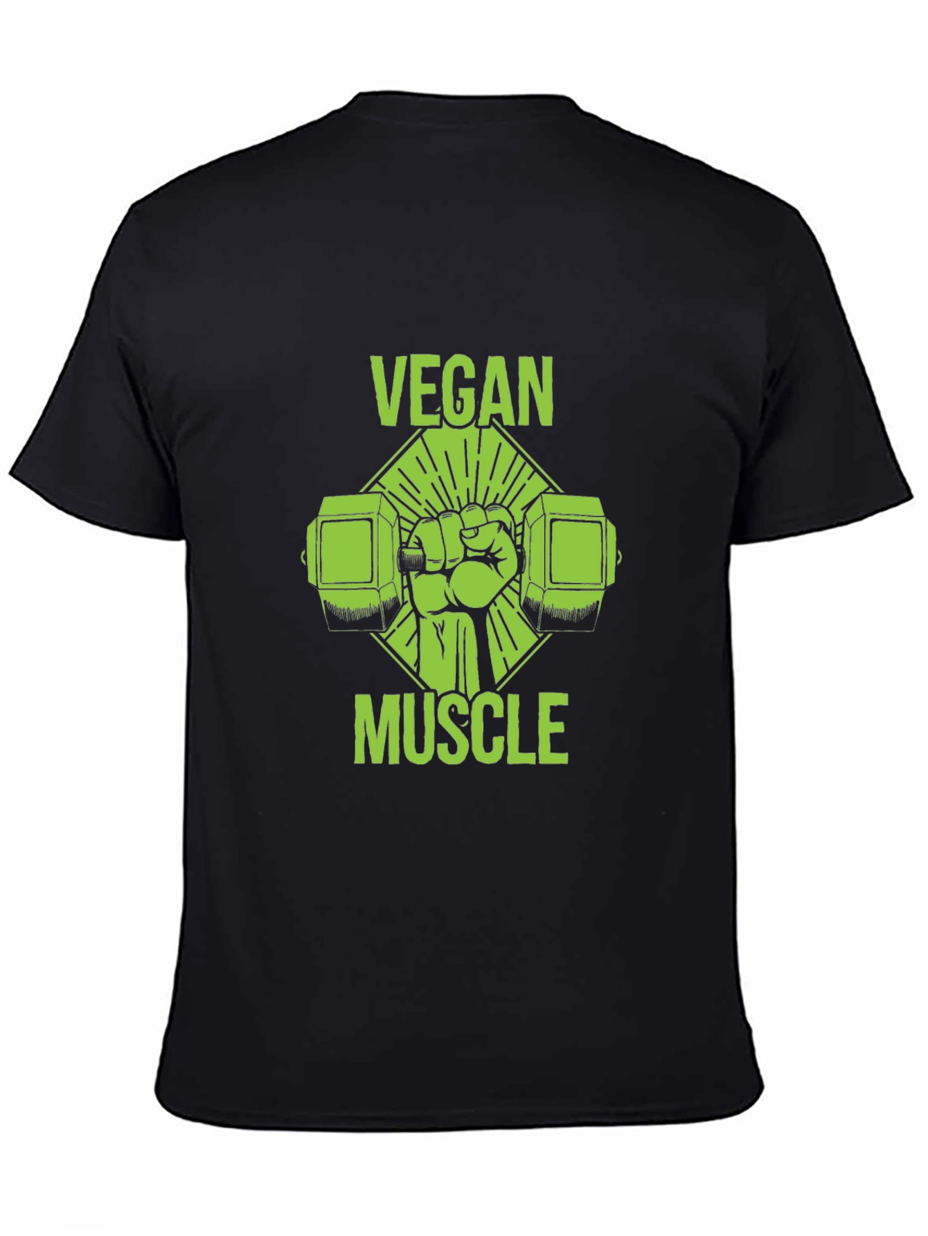 Vegan Muscle Black T-Shirt - Green Graphic Print