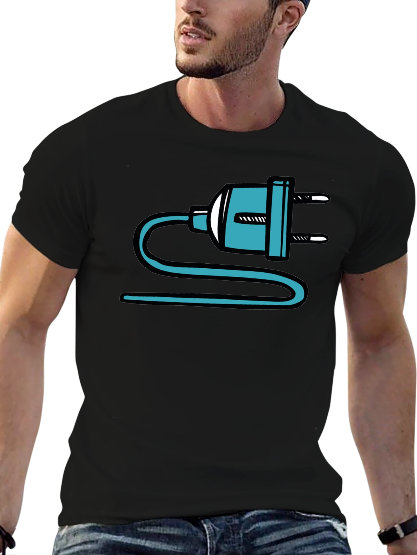 Electric Plug Graphic T-Shirt - Quirky Black Tee