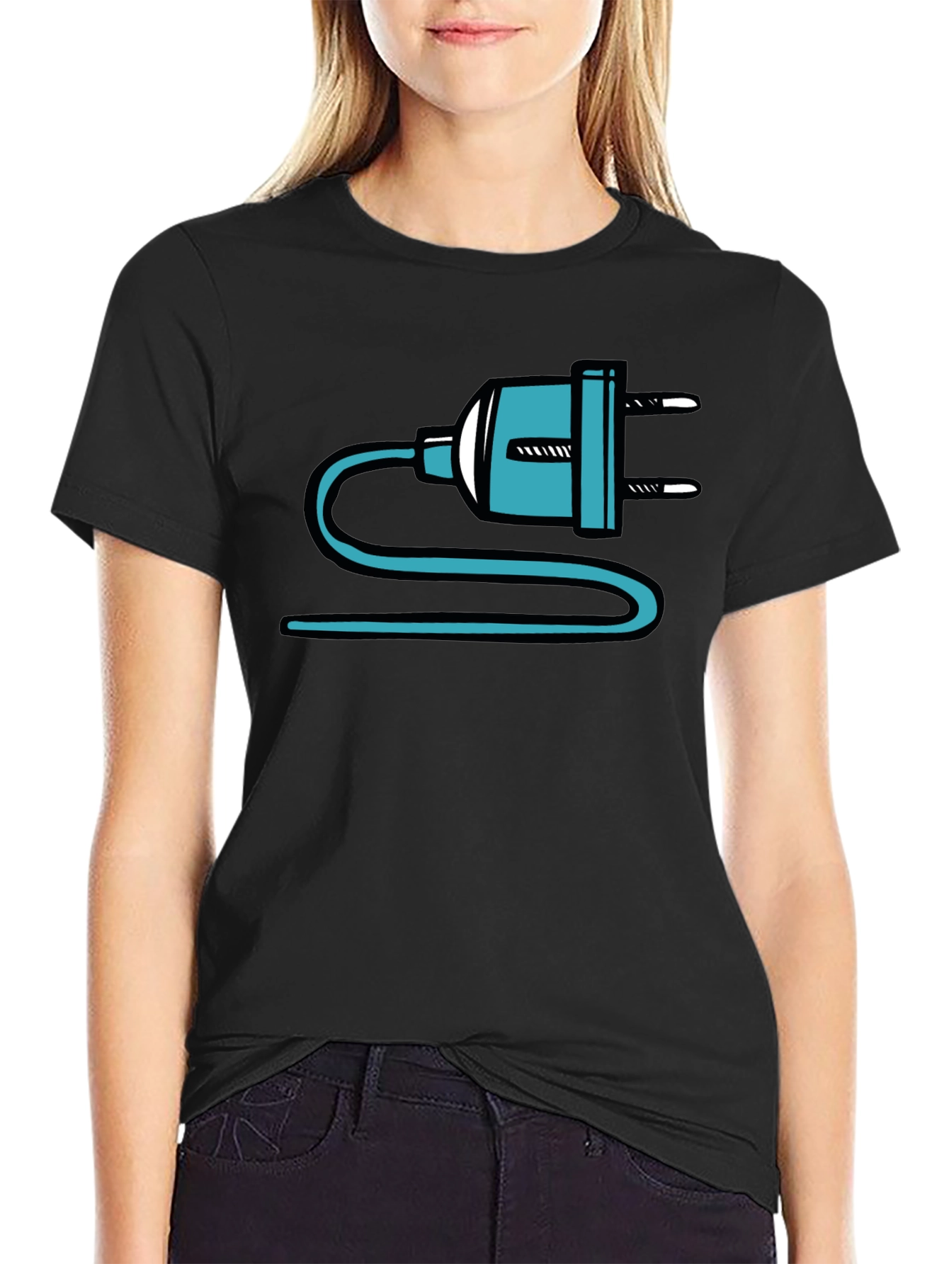 Electric Plug Graphic T-Shirt - Quirky Black Tee