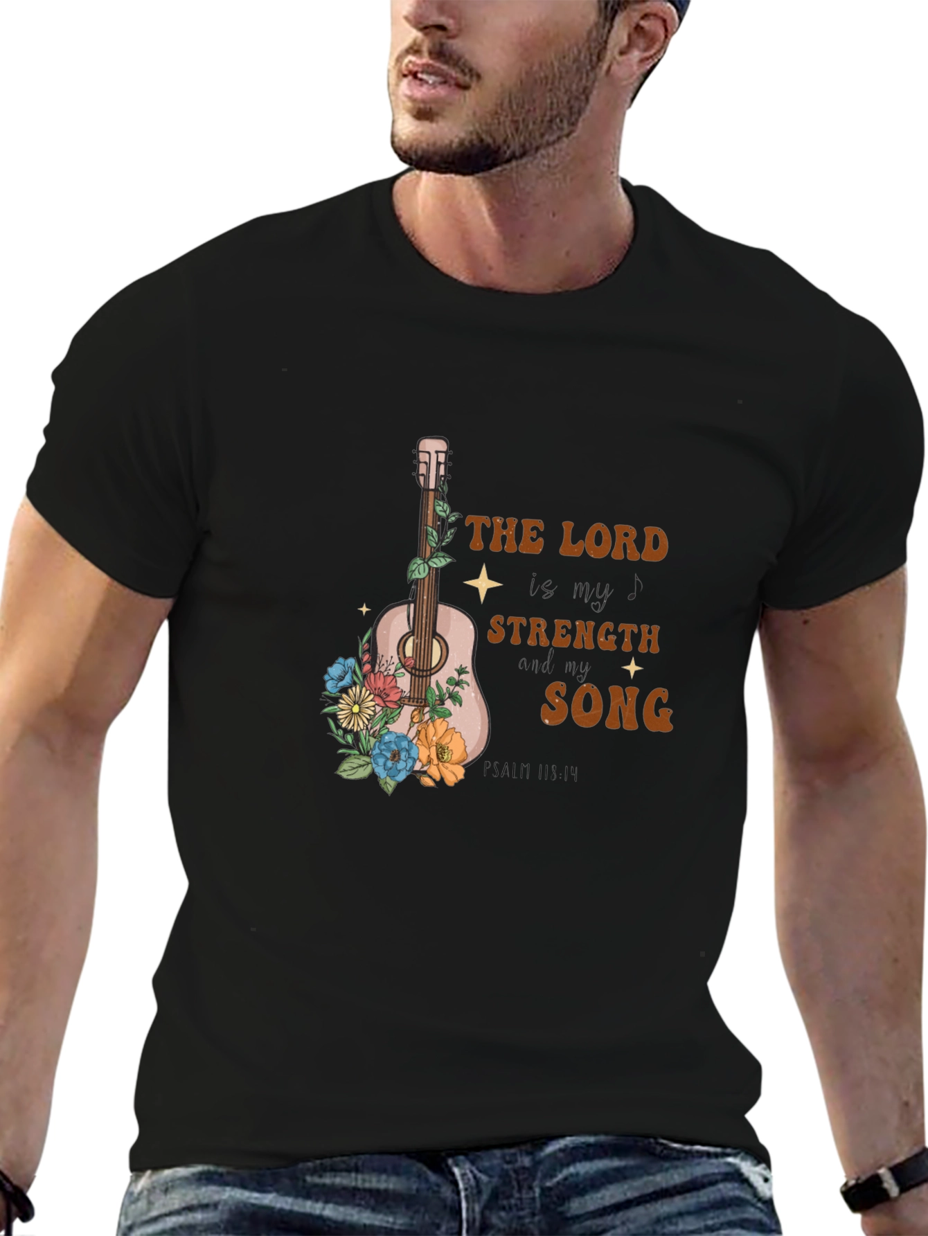 Faith-Inspired Guitar Floral Graphic T-Shirt