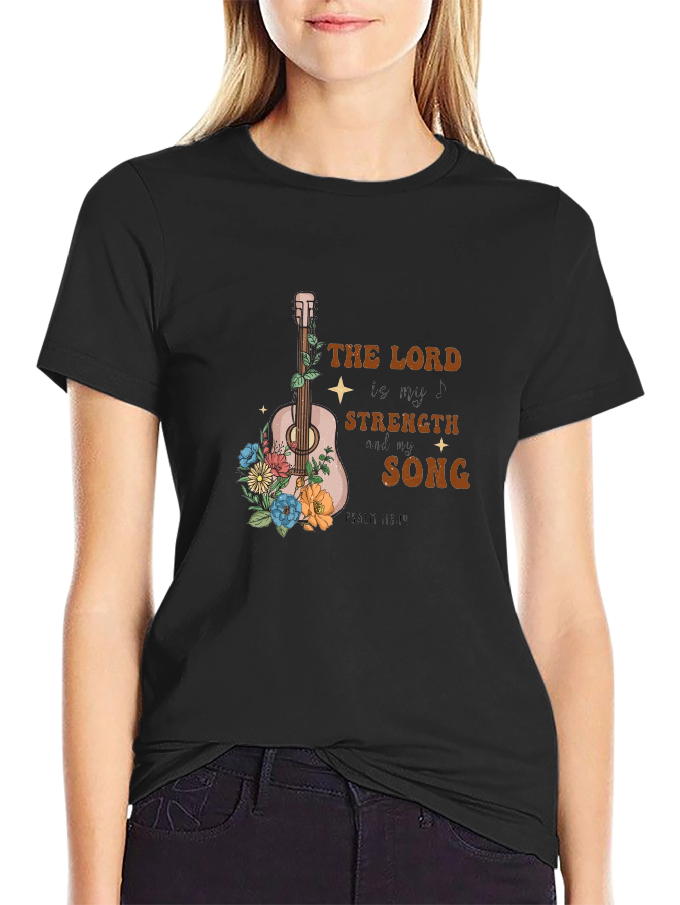 Faith-Inspired Guitar Floral Graphic T-Shirt