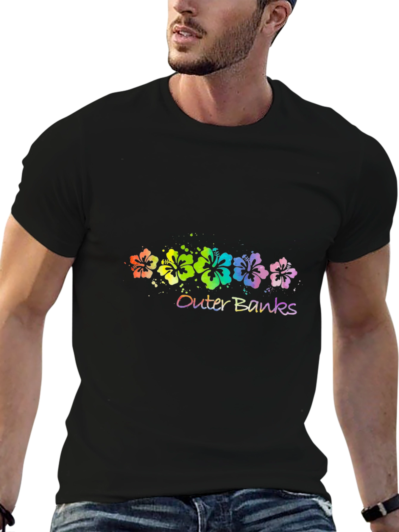 Outer Banks Floral T-Shirt - Vibrant Rainbow Design