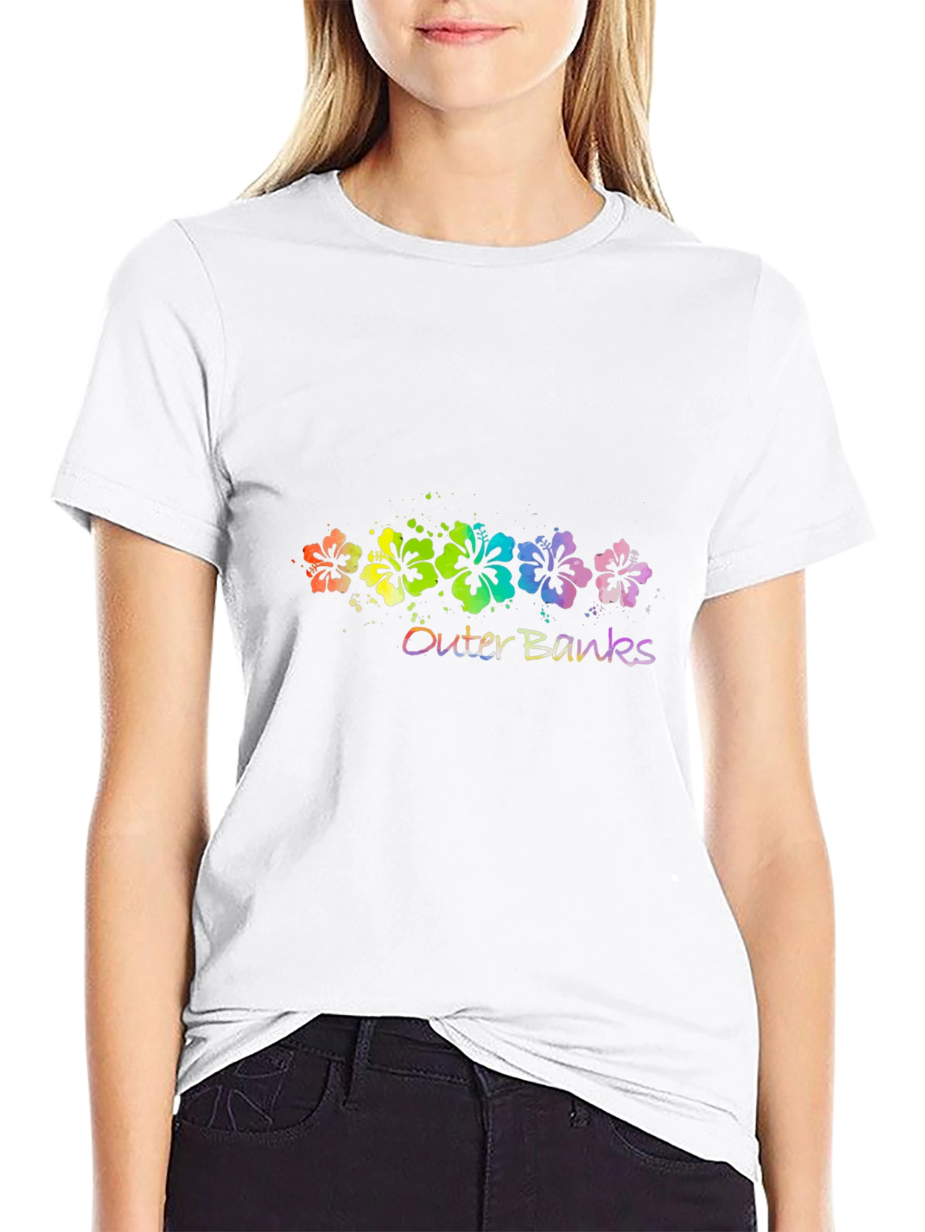 Outer Banks Floral T-Shirt - Vibrant Rainbow Design