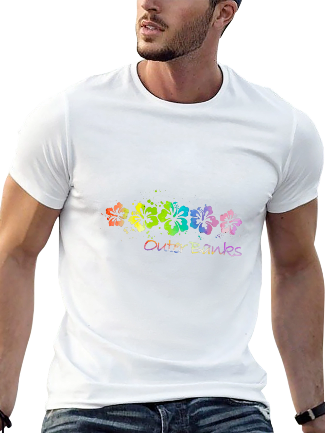 Outer Banks Floral T-Shirt - Vibrant Rainbow Design