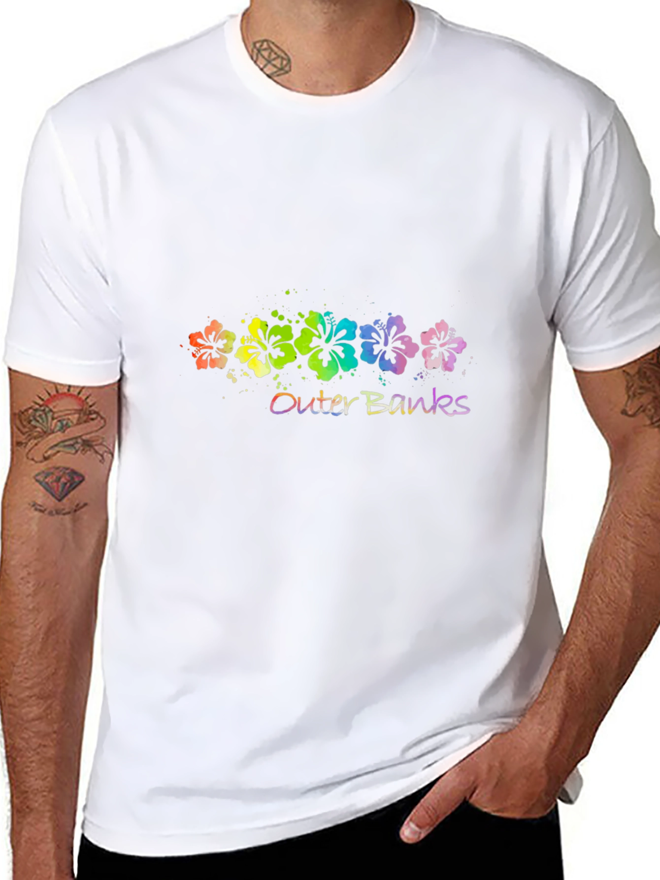 Outer Banks Floral T-Shirt - Vibrant Rainbow Design