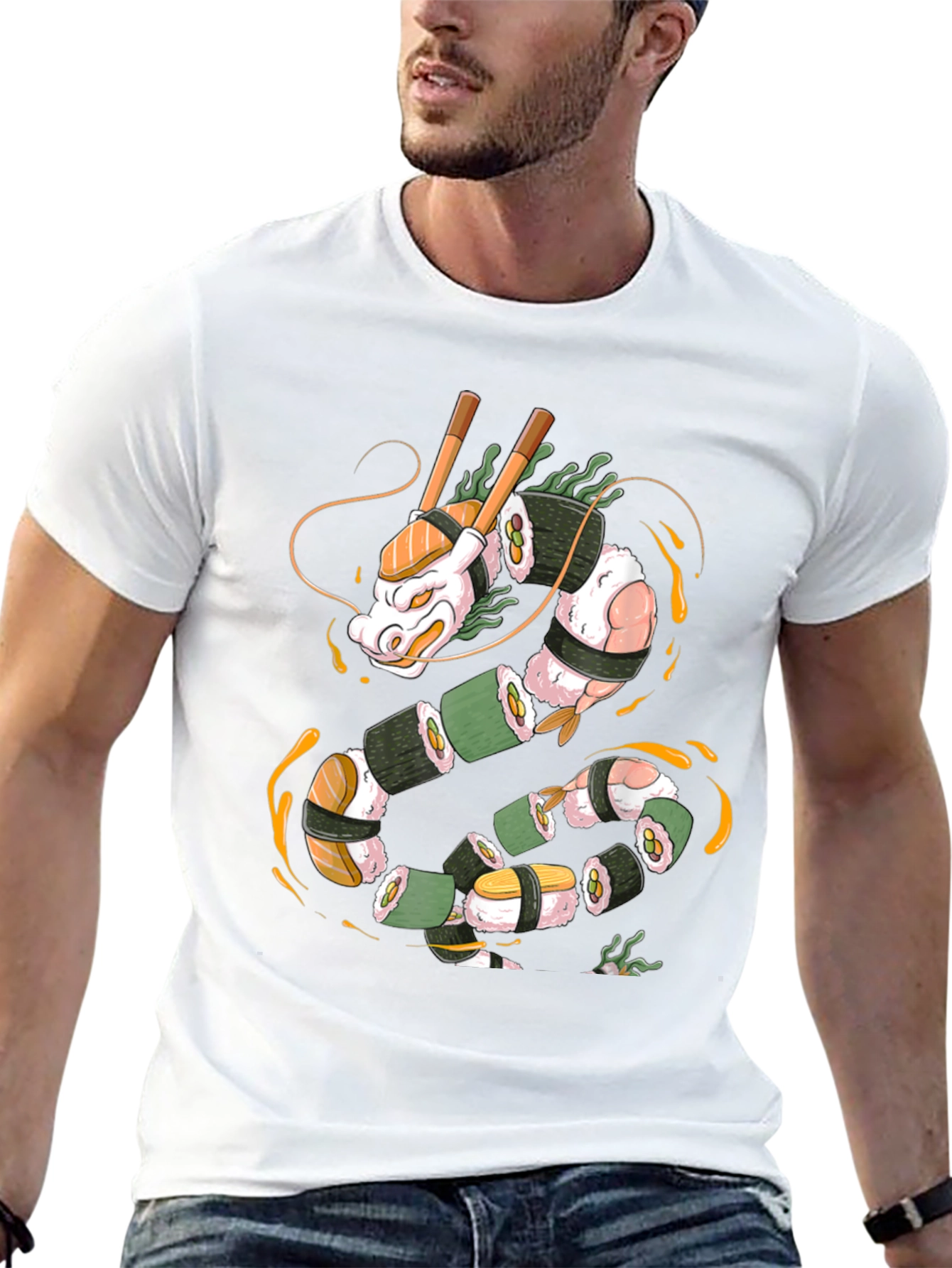 Sushi Dragon Graphic Tee - Unique Foodie Shirt