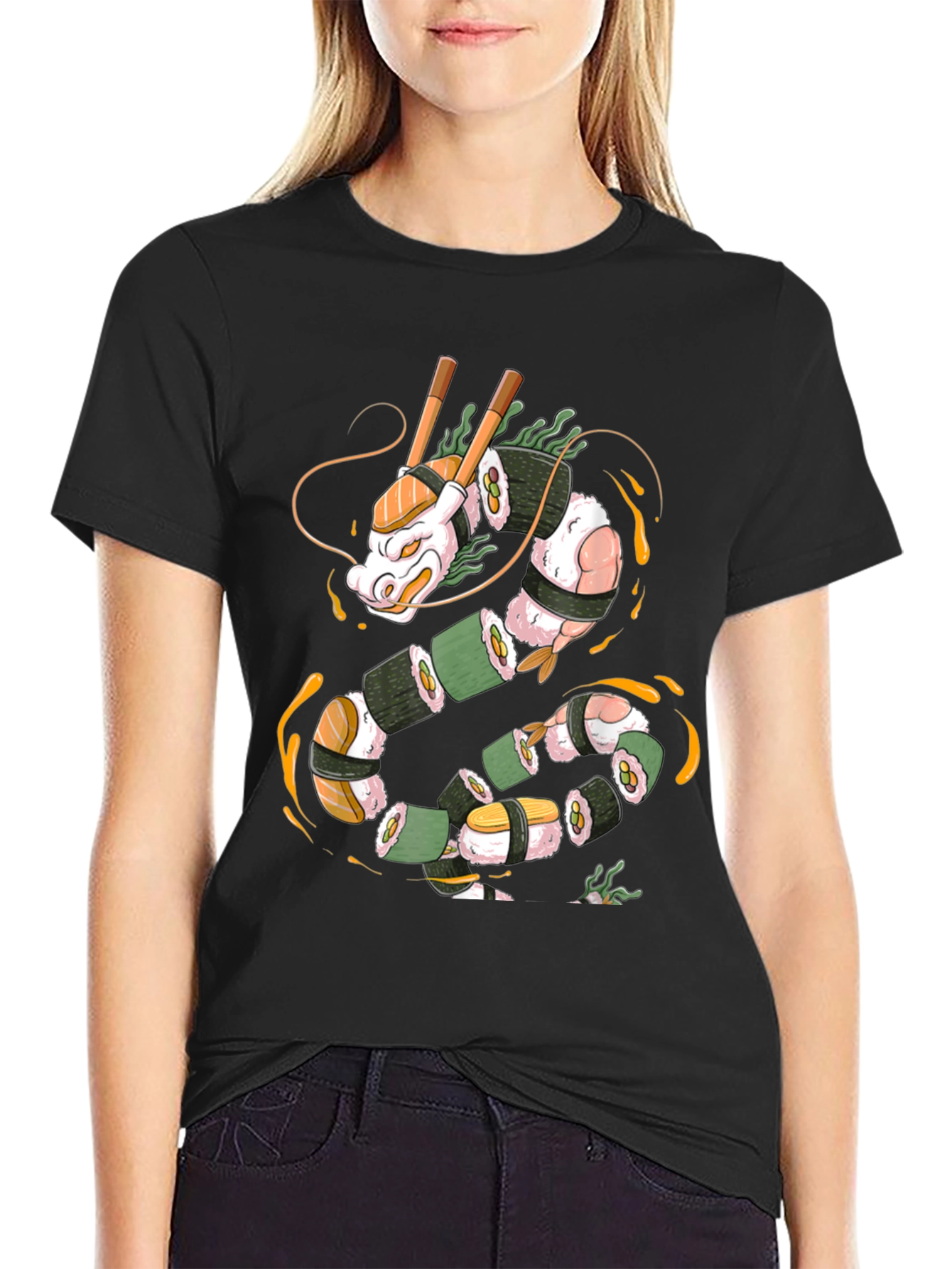 Sushi Dragon Graphic Tee - Unique Foodie Shirt