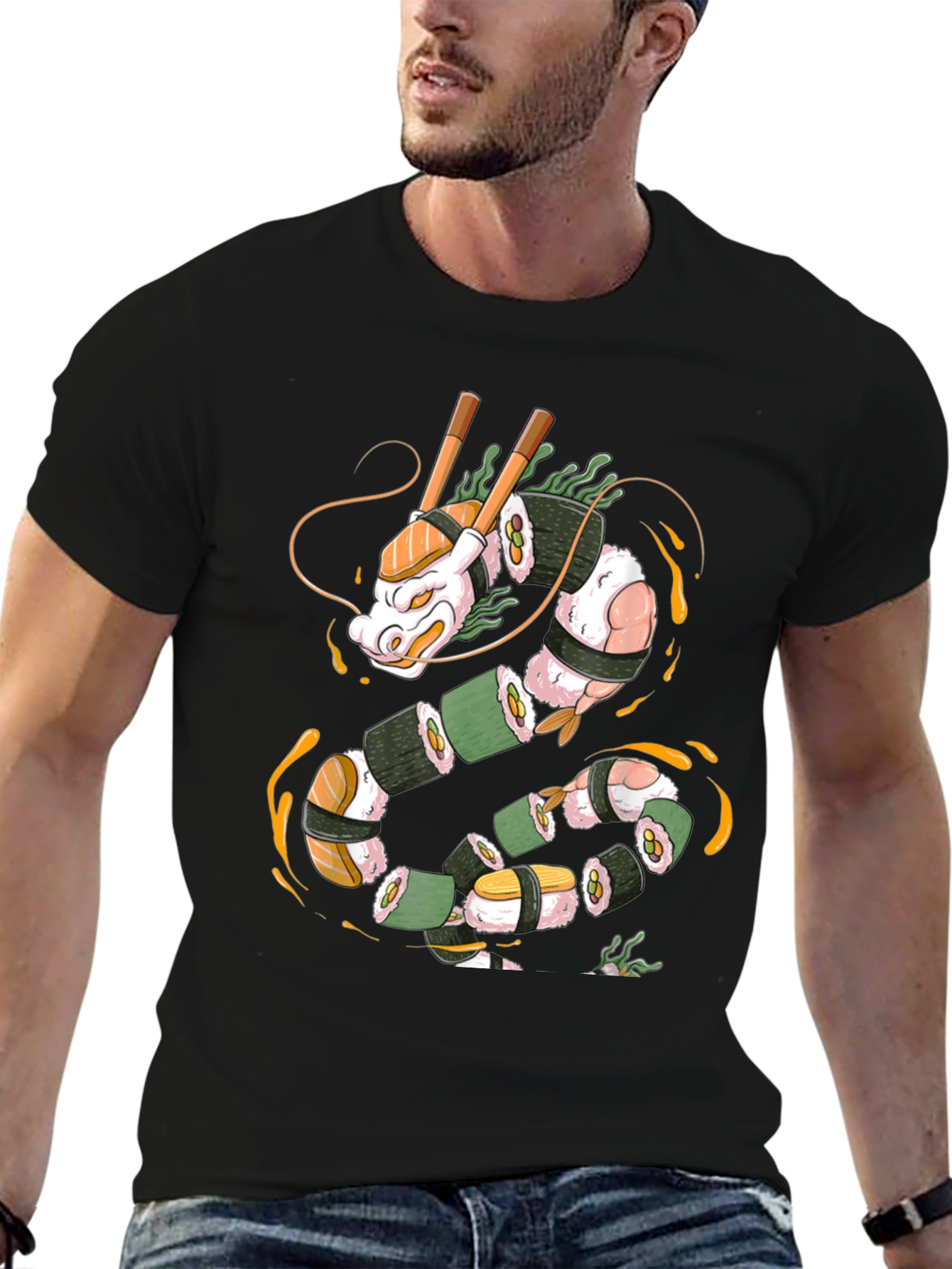 Sushi Dragon Graphic Tee - Unique Foodie Shirt