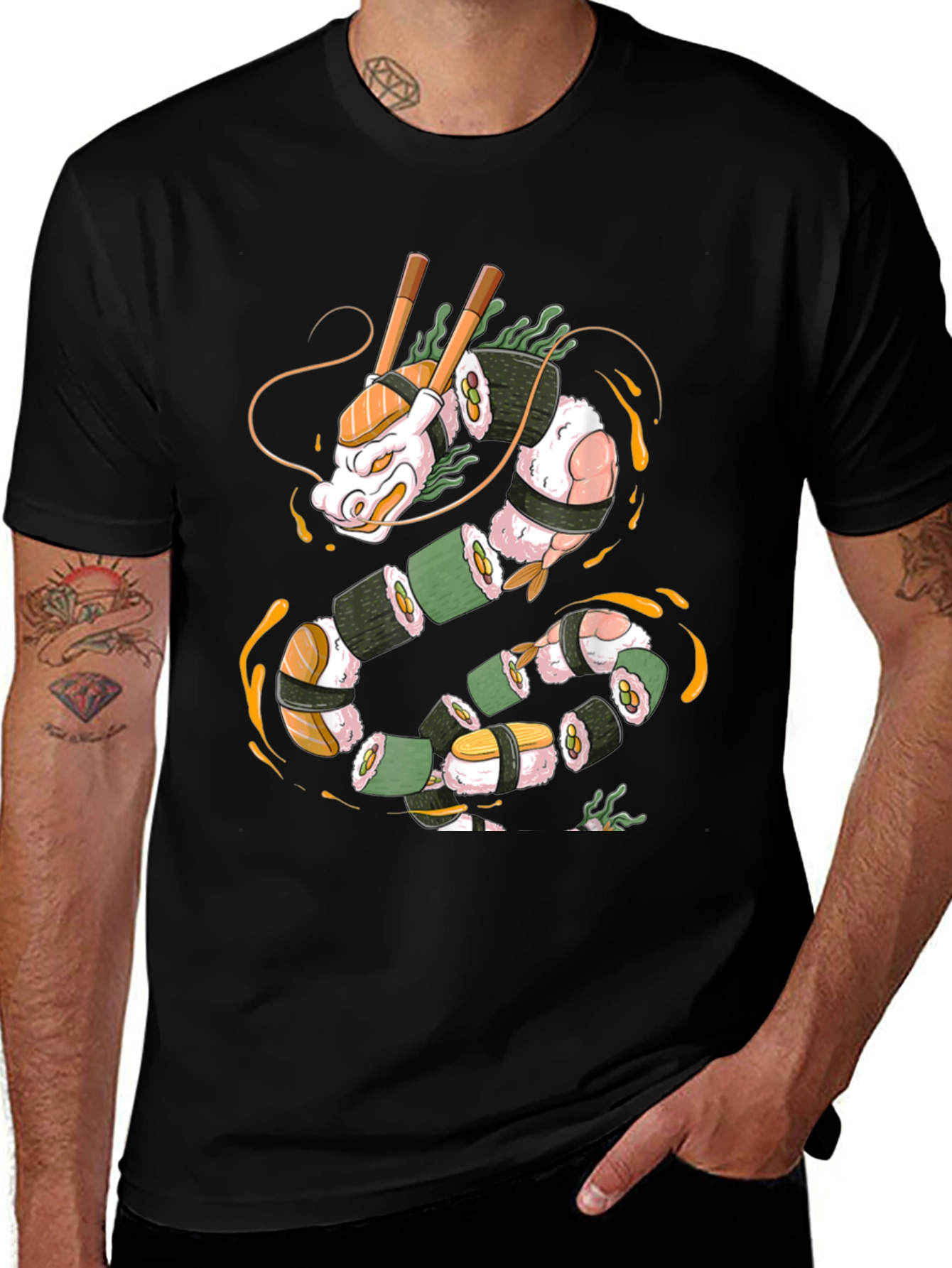 Sushi Dragon Graphic Tee - Unique Foodie Shirt
