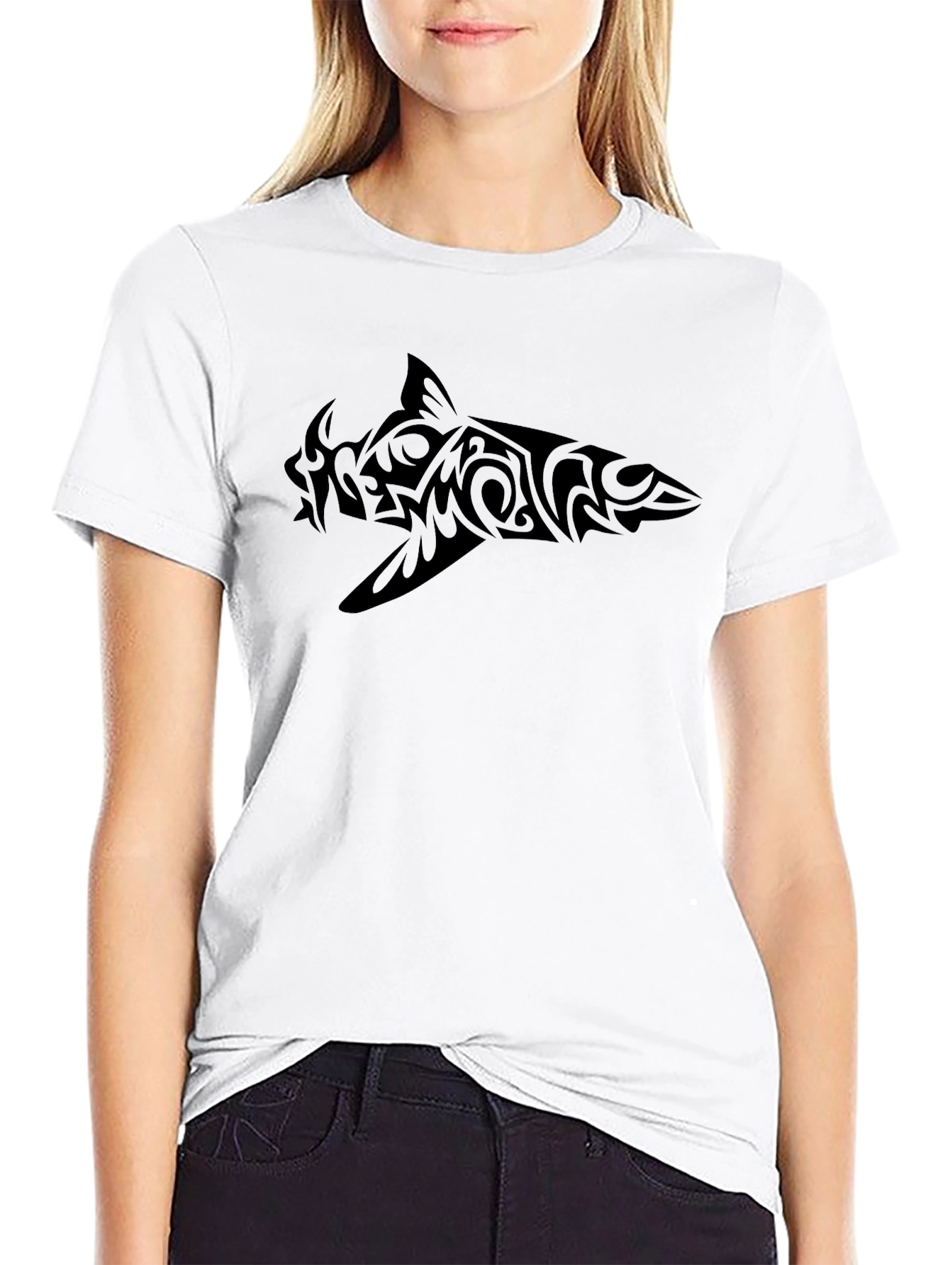 Tribal Shark Graphic Tee - Black Cotton Comfort