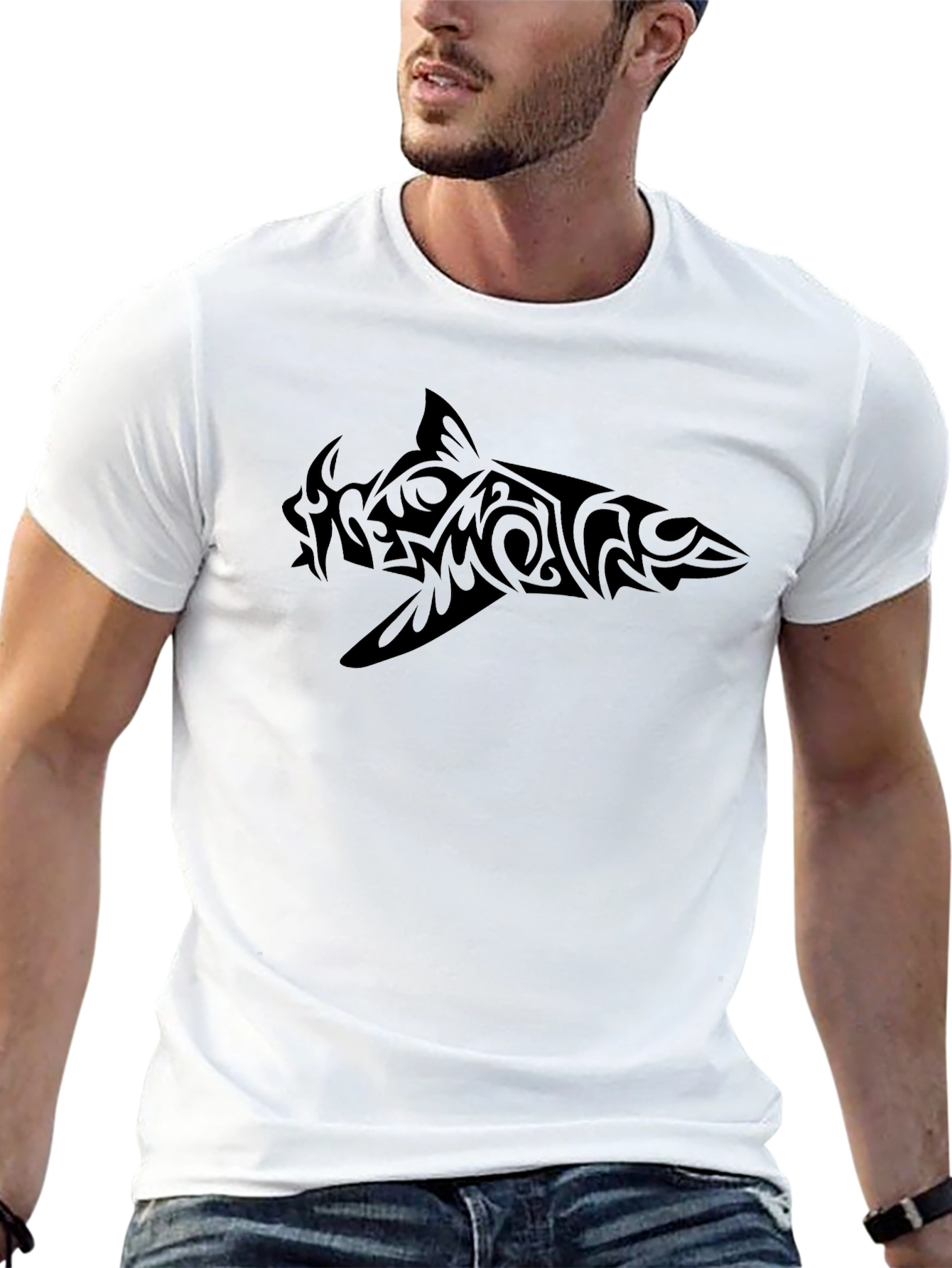 Tribal Shark Graphic Tee - Black Cotton Comfort