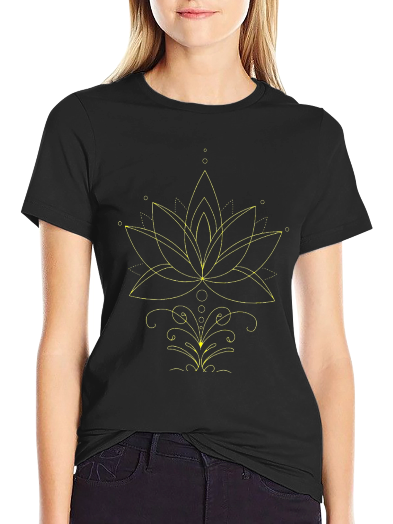 Geometric Lotus Graphic Tee - Black