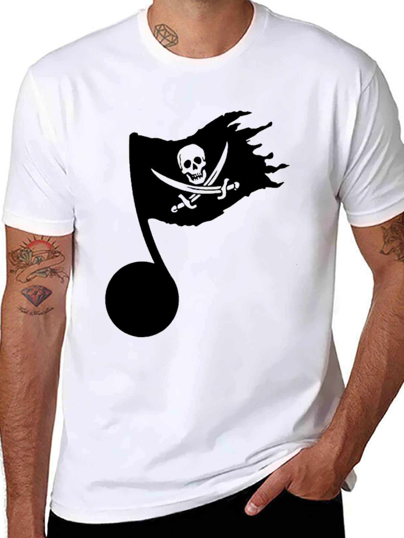 Pirate Flag Music Note Black T-Shirt